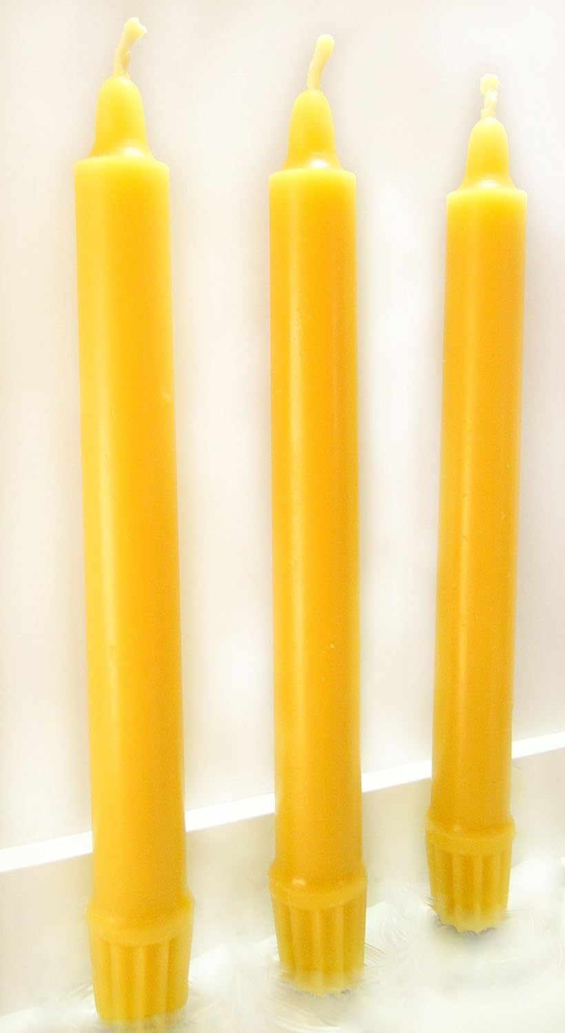 100% Beeswax Colonial Taper Candles Organic Hand Made - 8 Inch Tall, 7/8 Inch Diameter; (6)