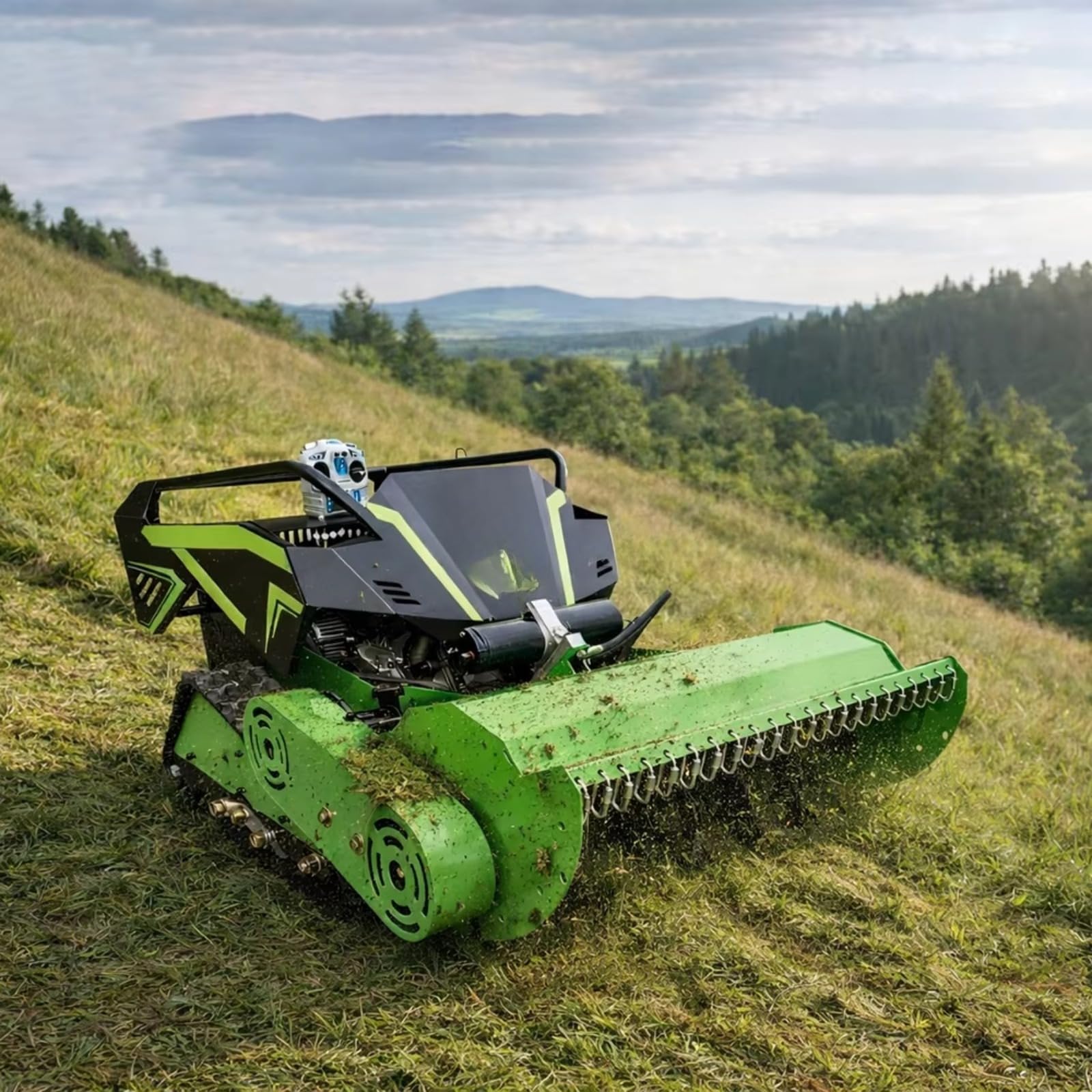 Cortador de cepillo para cortacésped con control remoto todo terreno | Cortacésped para campos, granjas y limpieza de malas hierbas con diseño de orugas y altura de corte ajustable