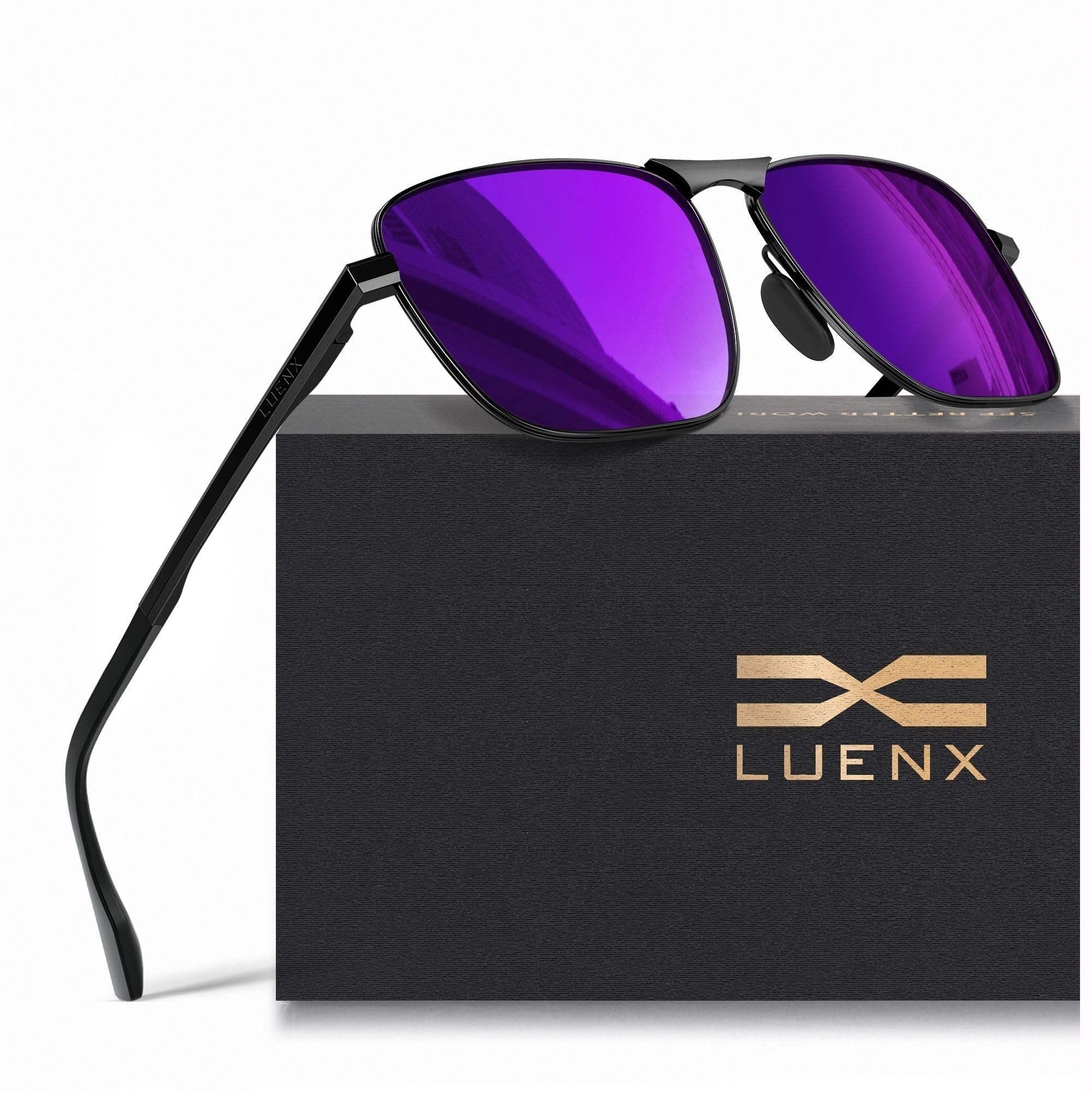 LUENX Rectangular Polarized Aviator Sunglasses for Men Retro Pilot Shades Driving UV400 Protection
