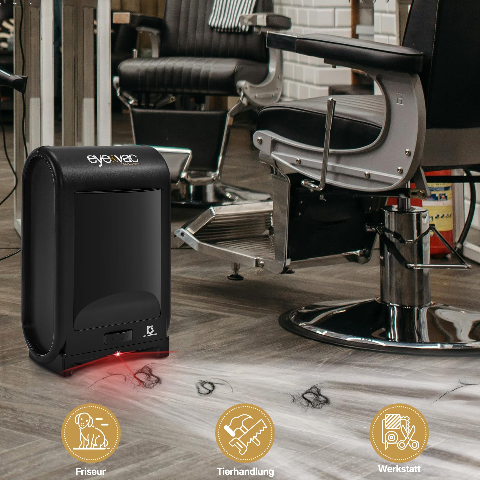 Barberpub Elektrische Kehrbesen Haarsauger mit Sensor Automatisch S200BK, Saugroboter mit Kabel, Stabstaubsauger & Haarstaubsauger, Bodenstaubsauger Friseur Profibedarf Salonbedarf, 1400 W (Schwarz)