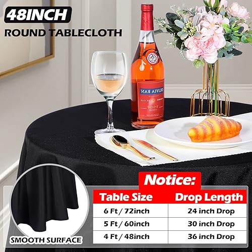 Miniatura 3 de Paquete de 12 manteles redondos de 48 pulgadas para mesas redondas de 20 a 28 pulgadas tela de poliéster a granel lavables redondos sin arrugas para