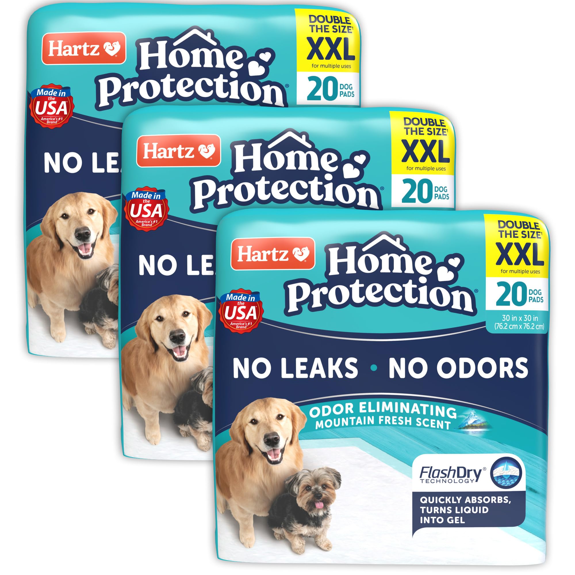 Hartz Home Protection Mountain Fresh Scented USA Made Dog Pads, XXL 60 Count, Super Absorbent & Won't Leak, Odor Eliminating