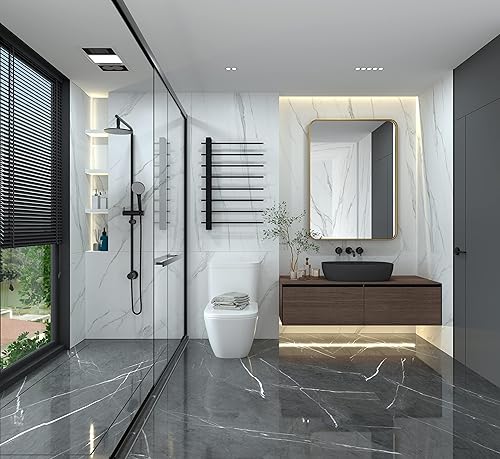 Miniatura 3 de ANDY STAR Espejo de baño de latón, 22 x 30 pulgadas, espejo rectangular redondeado, espejo de tocador de baño dorado cepillado, marco de tubo de