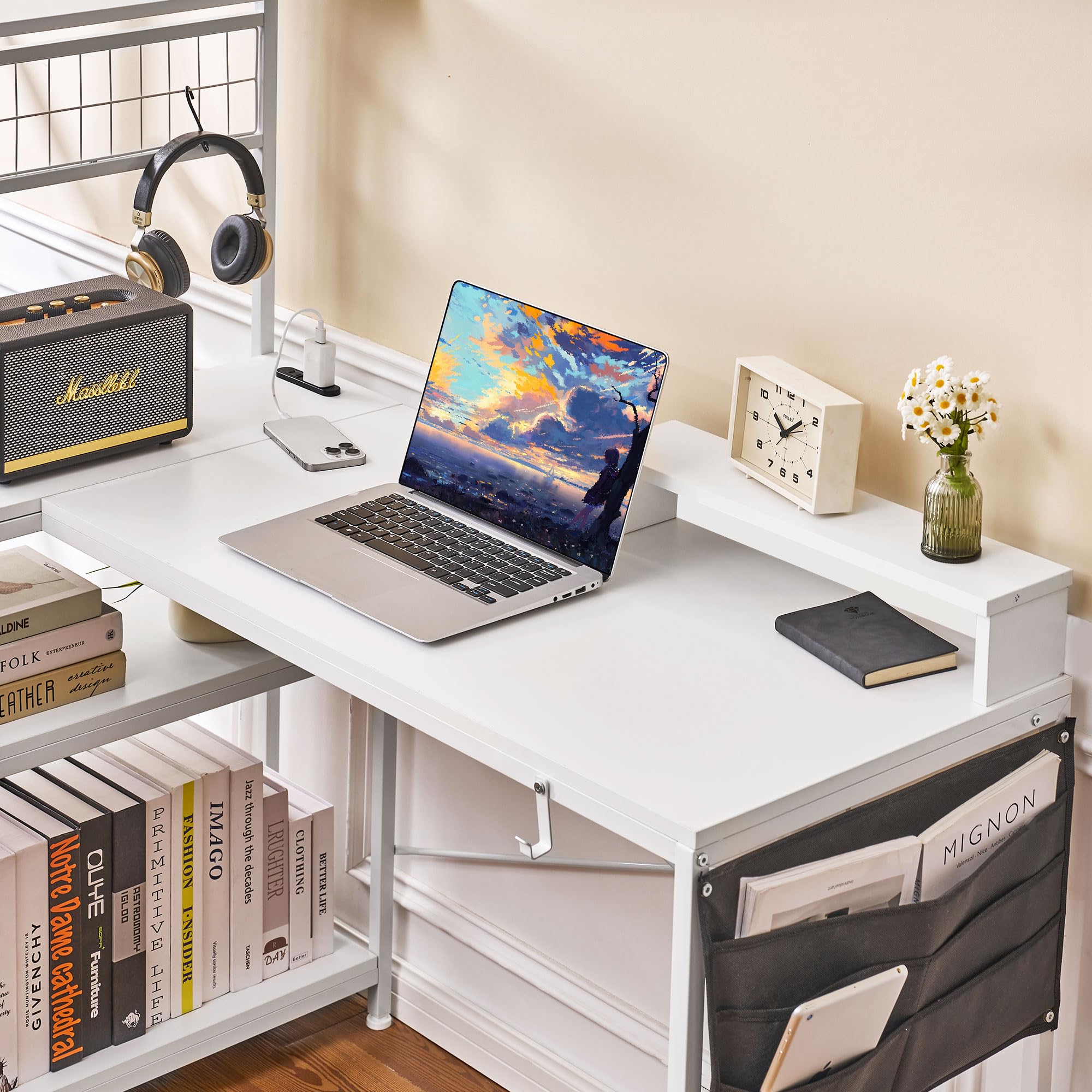 Amazon | VECELO パソコンデスク 幅122×奥行70×高さ72cm 棚付デスク