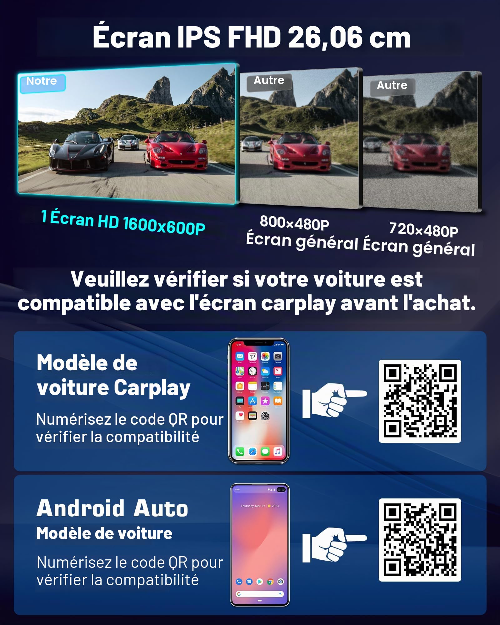 【Exclusivité】 Ecran Carplay Voiture avec OEM Support Vertical 10,26 Pouces | Autoradio Carplay avec 1080P Caméra de Recul, Carplay & Android Auto San Fil, Siri/Goo-gle, GPS Navigation, Bluetooth