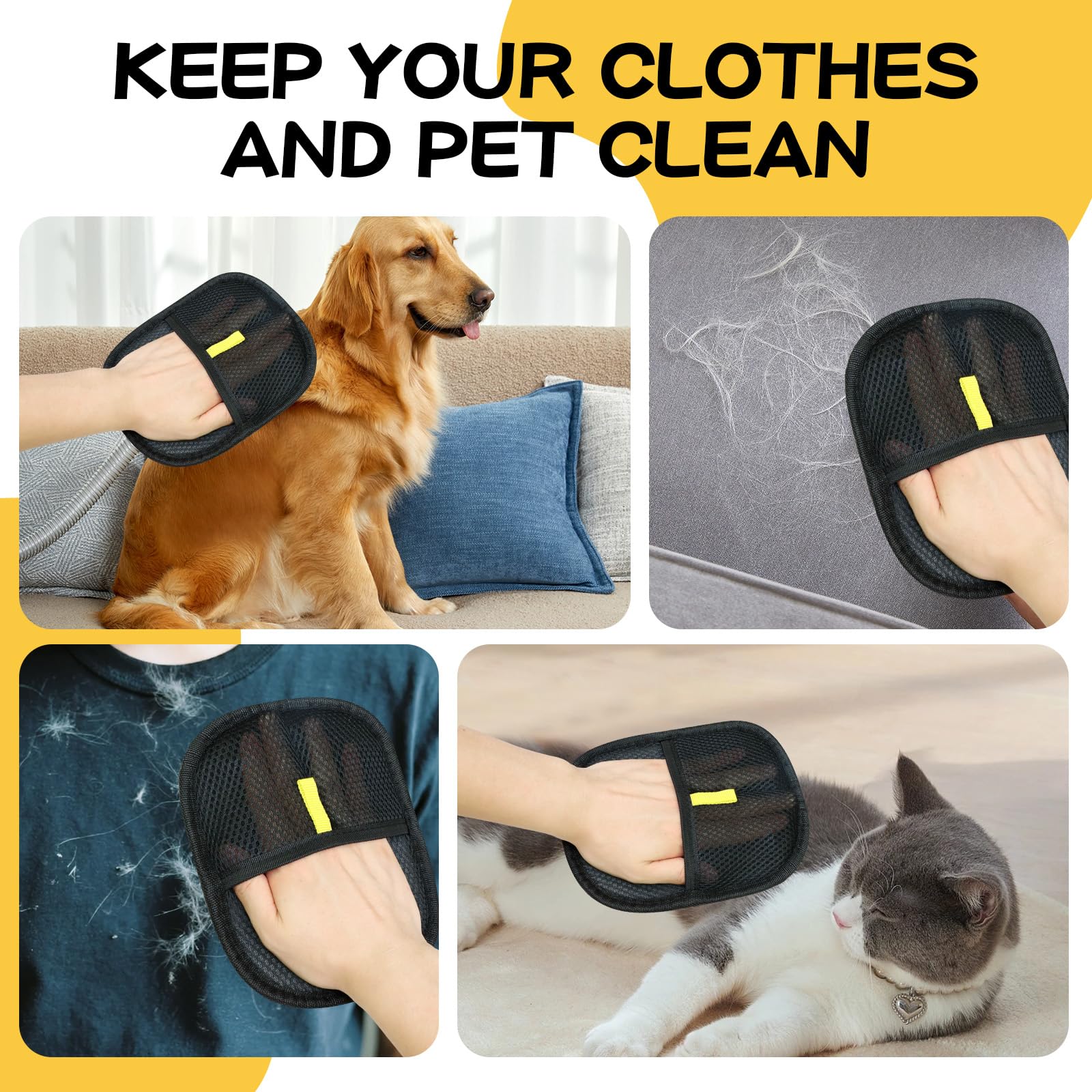 3 Pcs Pet Grooming Gloves, Static Removal Gloves Pet Hair, Reusable Double Sided Dog Washing Gloves - Image 4