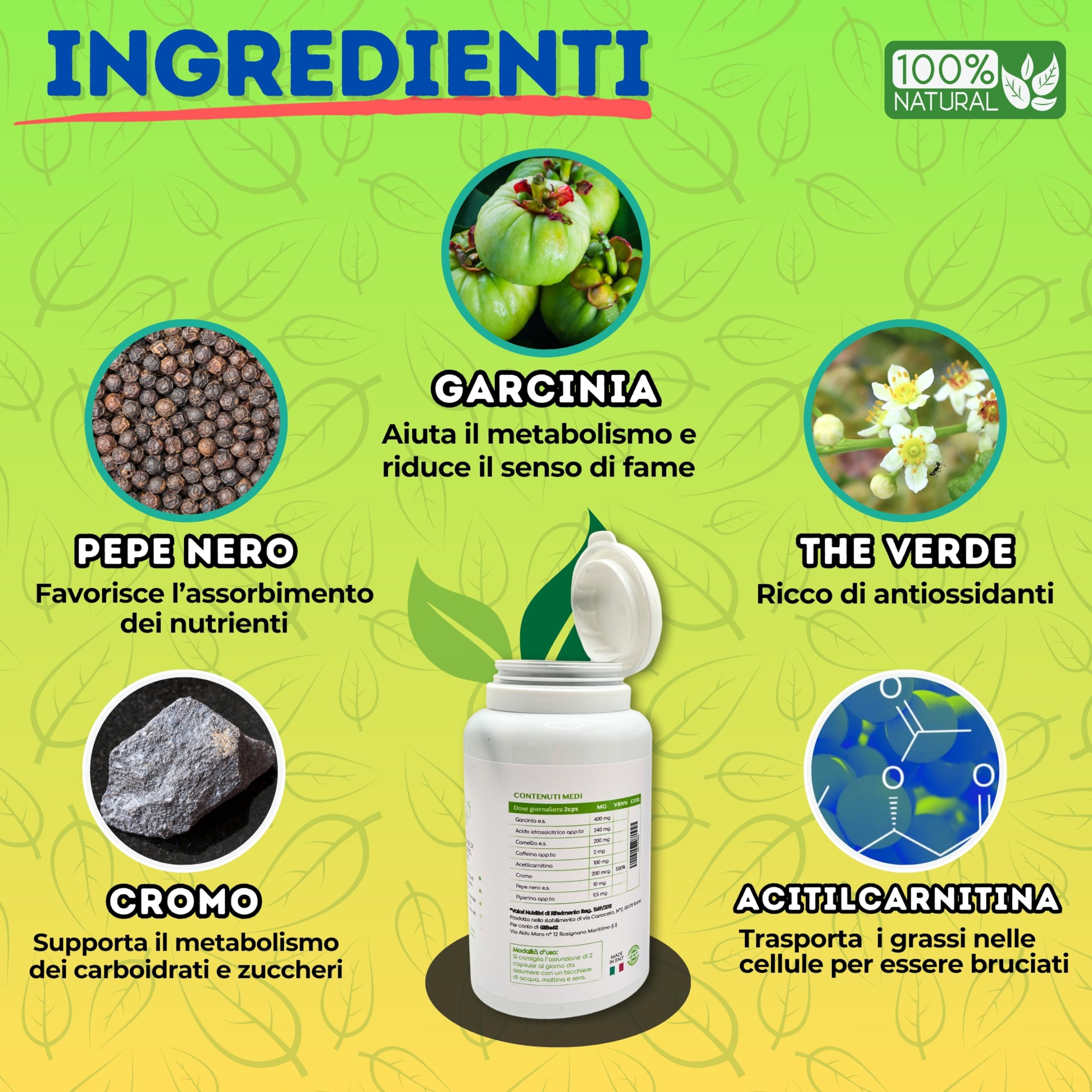 120 cps Garcinia Cambogia NATURALE | Rapida azione Efficace | con Pepe Nero Tè Verde | per donne e uomini ExtraForte Made in Italy
