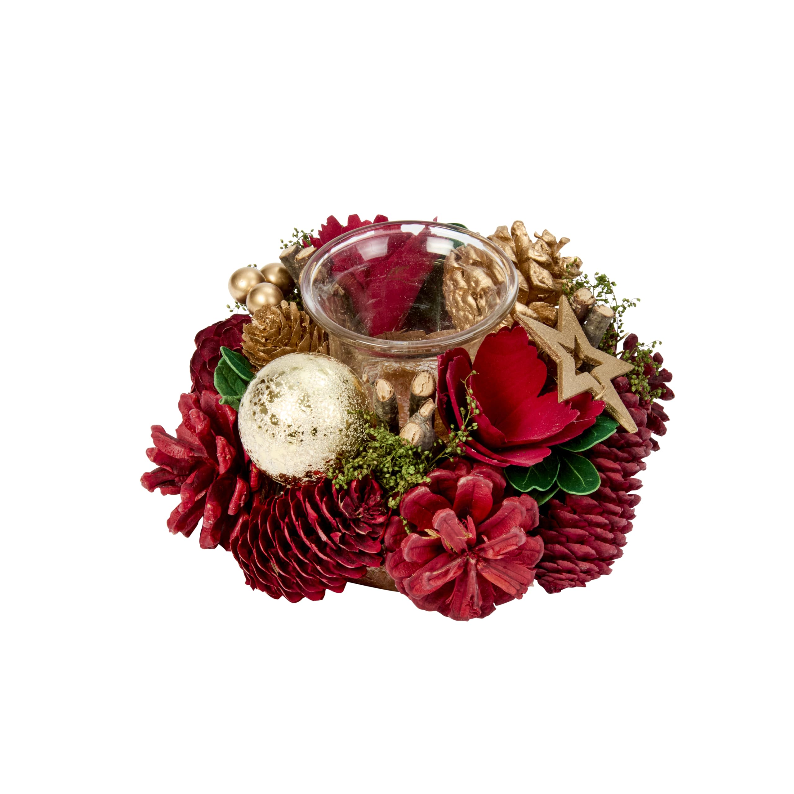 Smart Garden Festive Fir Solo Candle Holder – Rustic Pinecone & Floral Christmas Table Decoration