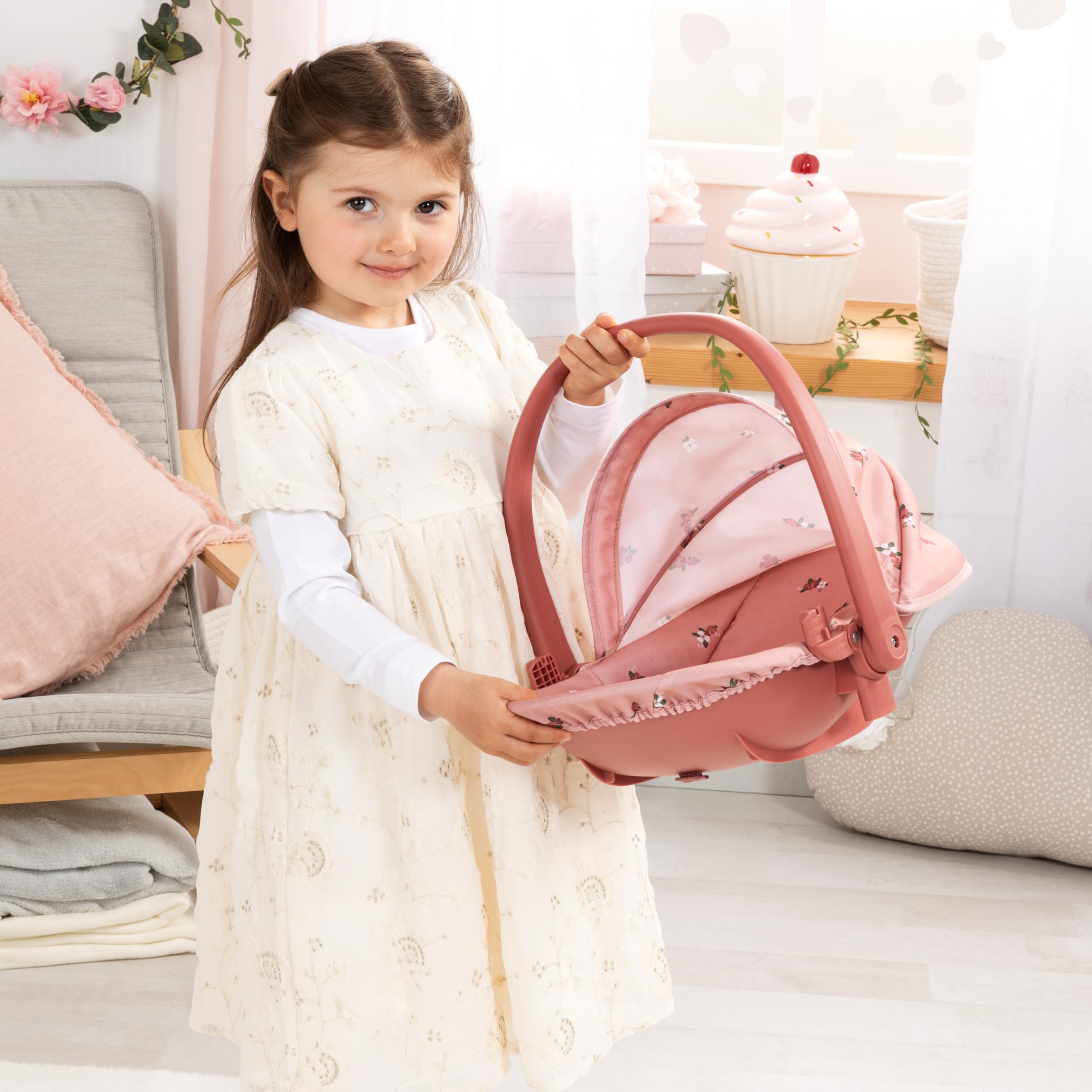 Bayer Design Accessori per bambola Set 4 in 1 seggiolone | Seggiolino auto, lettino, altalena per bambole per giochi di ruolo versatili