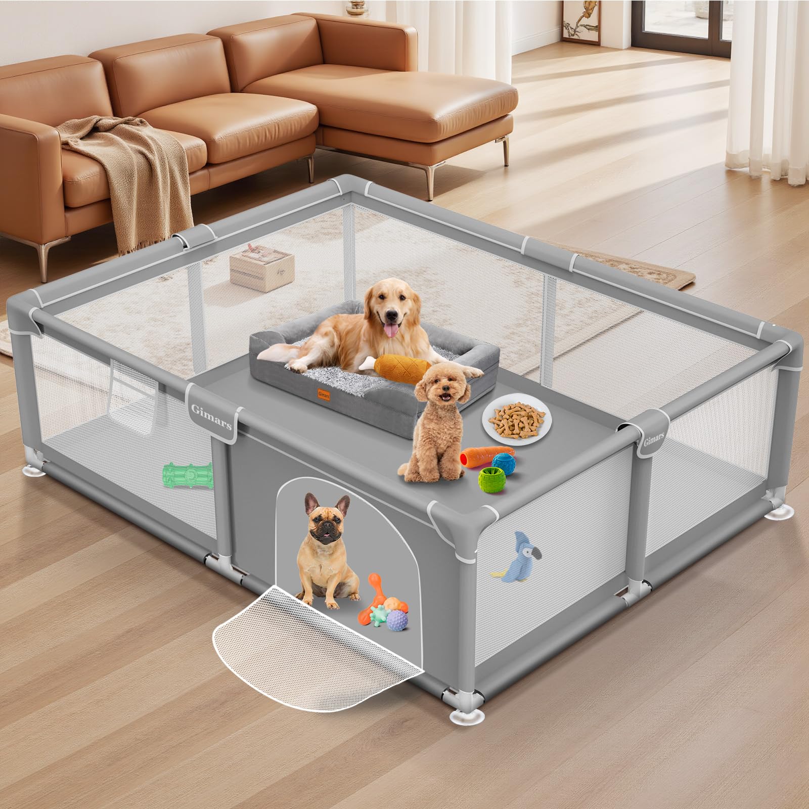 Parc pour Chiot 180 x 150 x 66 cm avec Porte, Parc pour Chiots ou Petits Chiens, Enclos de Sécurité Robuste pour Animaux,Tissu Épaissi,Maille en Nylon Haute Résistance,Intérieur & Extérieur,Lavabl