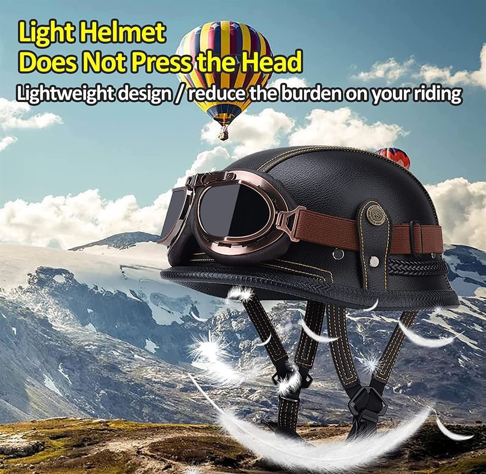 Casco Moto Aperto Demi-Jet In Pelle – Stile Vintage Retrò Con Occhiali – Omologato ECE/DOT – Quattro Stagioni