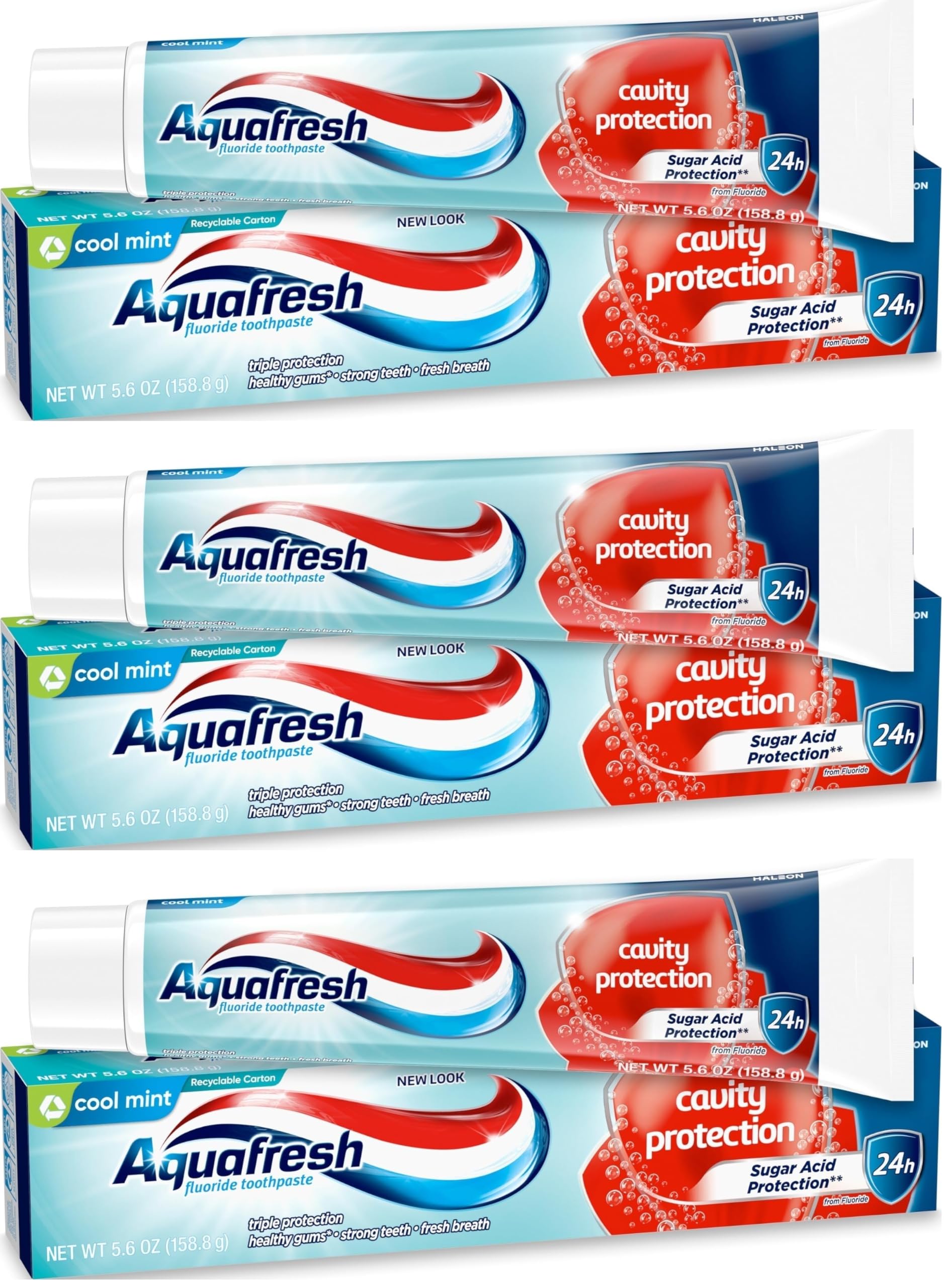 Aquafresh Cavity Protection Fluoride Toothpaste for Healthy Gums, Strong Teeth, and Fresh Breath, Cool Mint, 5.6 oz (Pack of 3) Cool Mint 5.6 Ounce (Pack of 3)