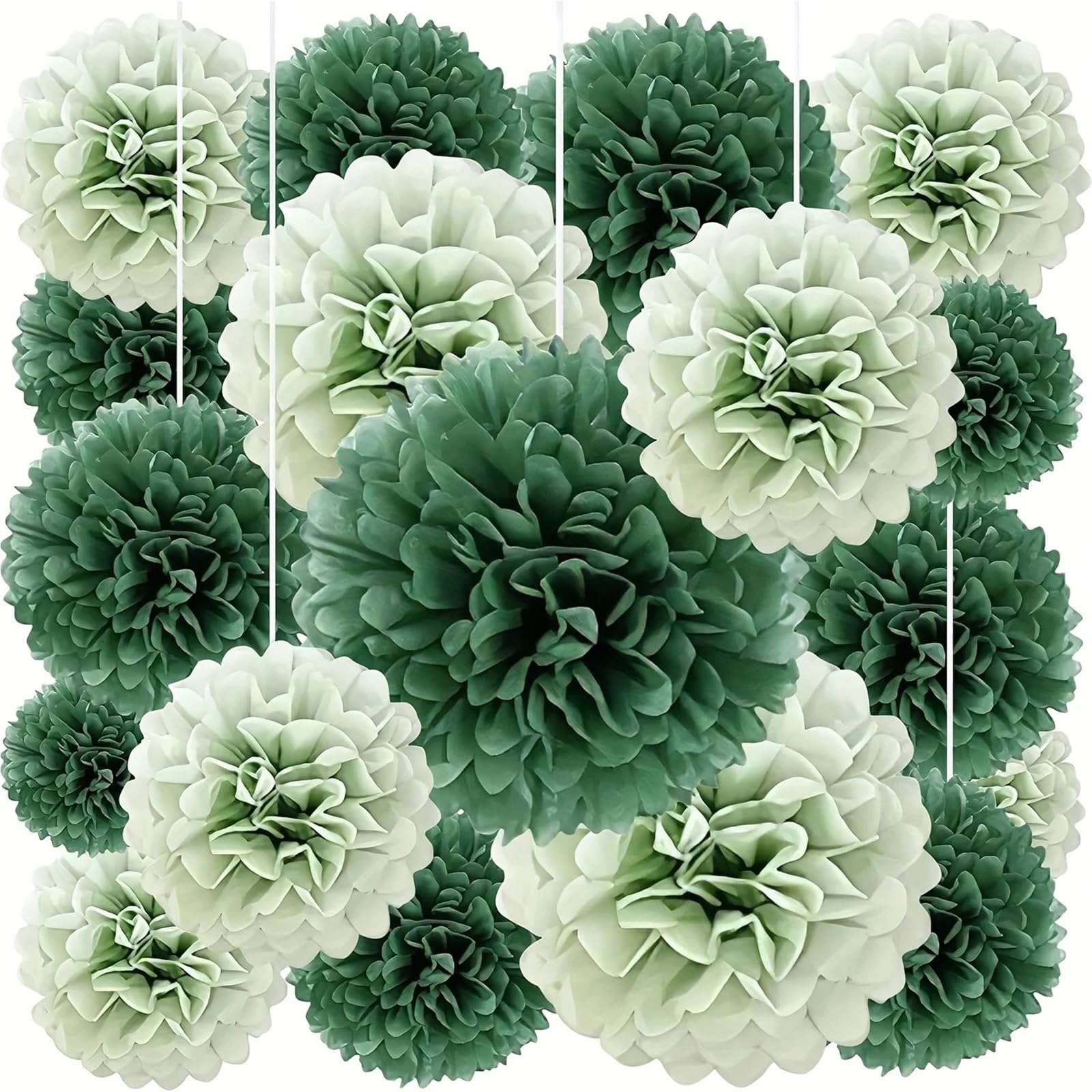 2er-Set elegante, blumenförmige Pompons aus Seidenpapier, grün-dunkelgrüner Farbverlauf, Partydekoration