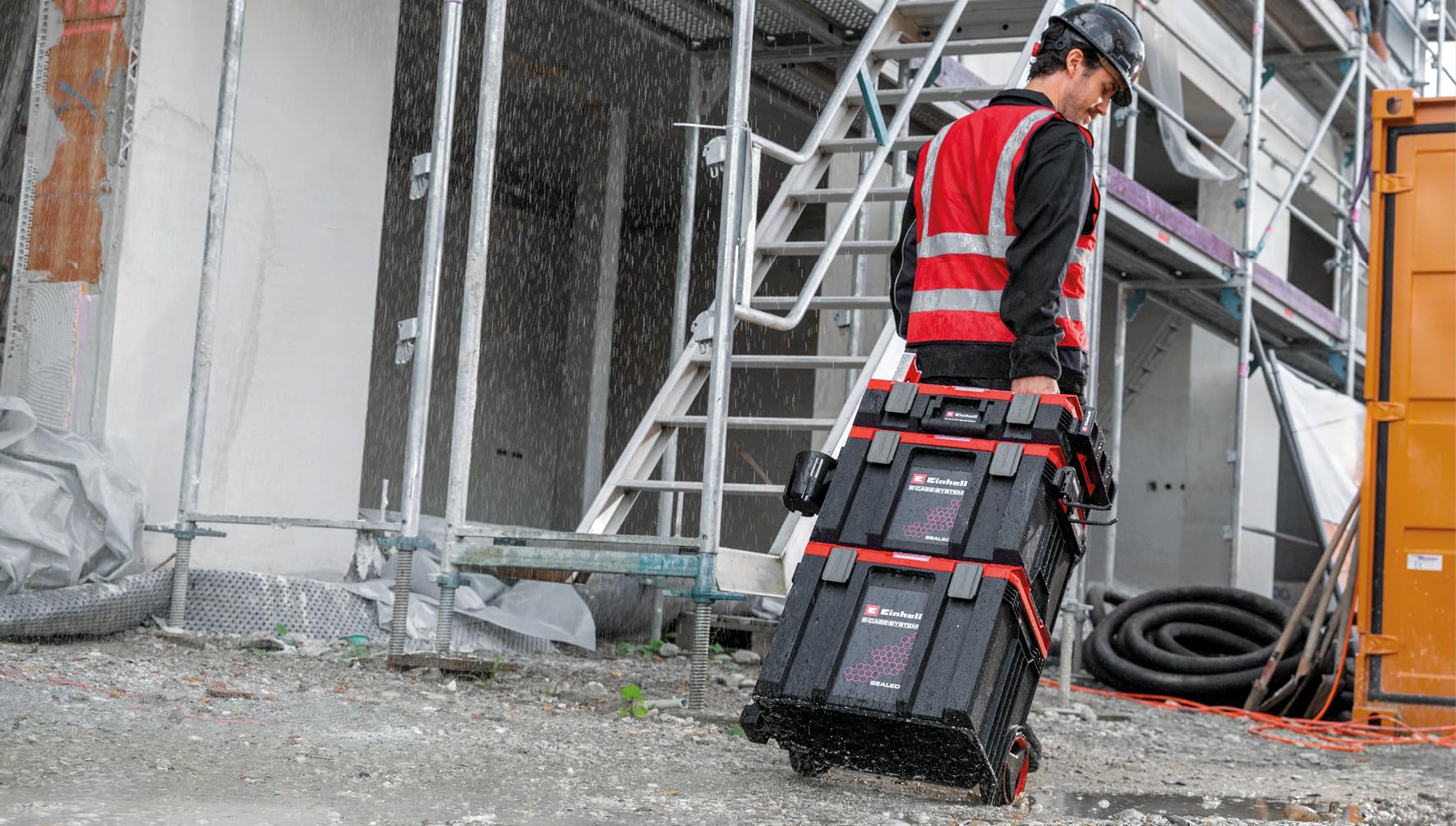 Original Einhell E-Case L SEALED (sistema E-Case, máx. 120 kg, a prueba de polvo + a prueba de chorros de agua, asa de trolley, compatible con E-Case Half Size, extensible, 44 x 40 x 36 cm)