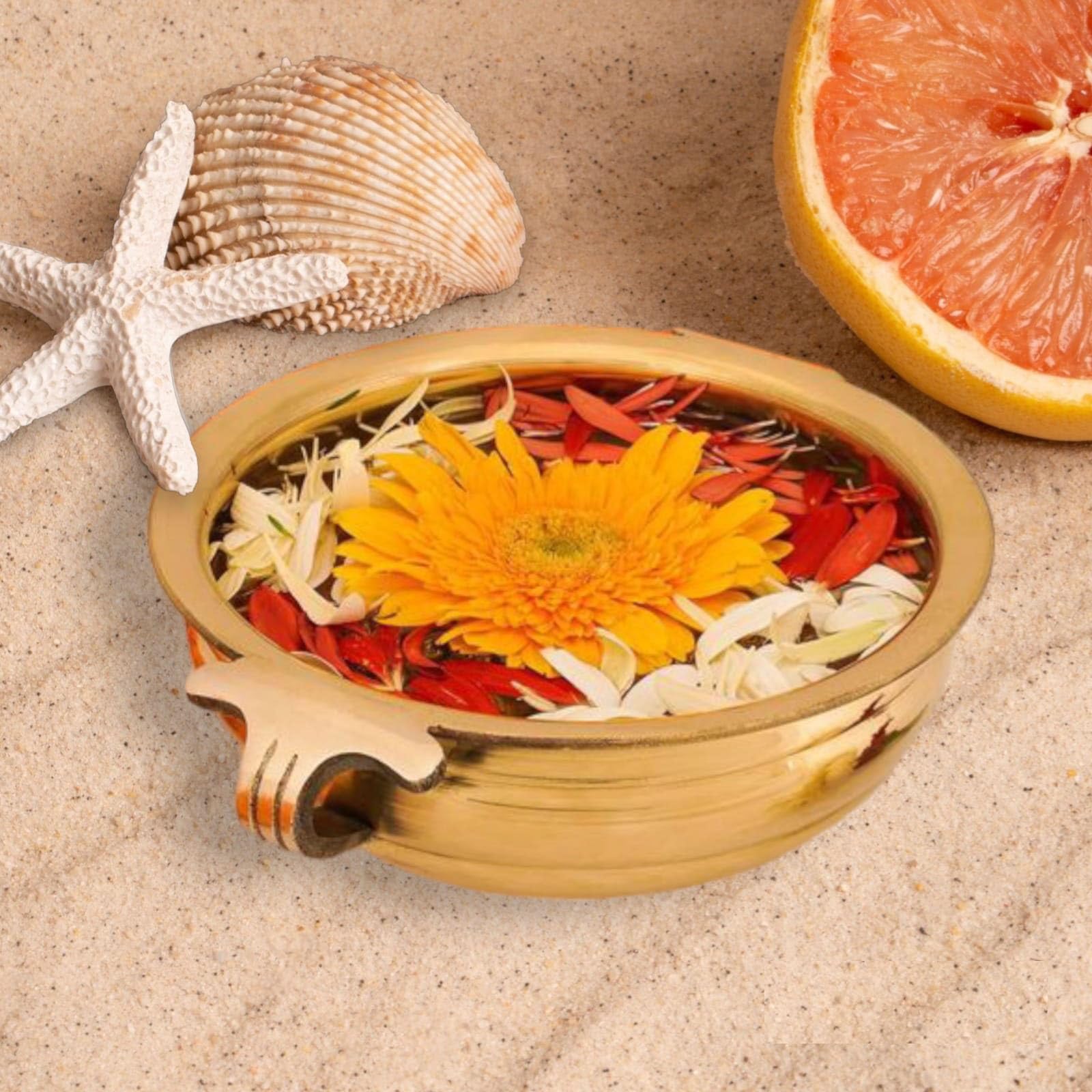 SOLINO Brass Decorative Urli Bowl for Flowers and Candles Floating Bowl Home Decor Showpiece.Dimensions-(L 4.75 x W 4 x H 2) Inch