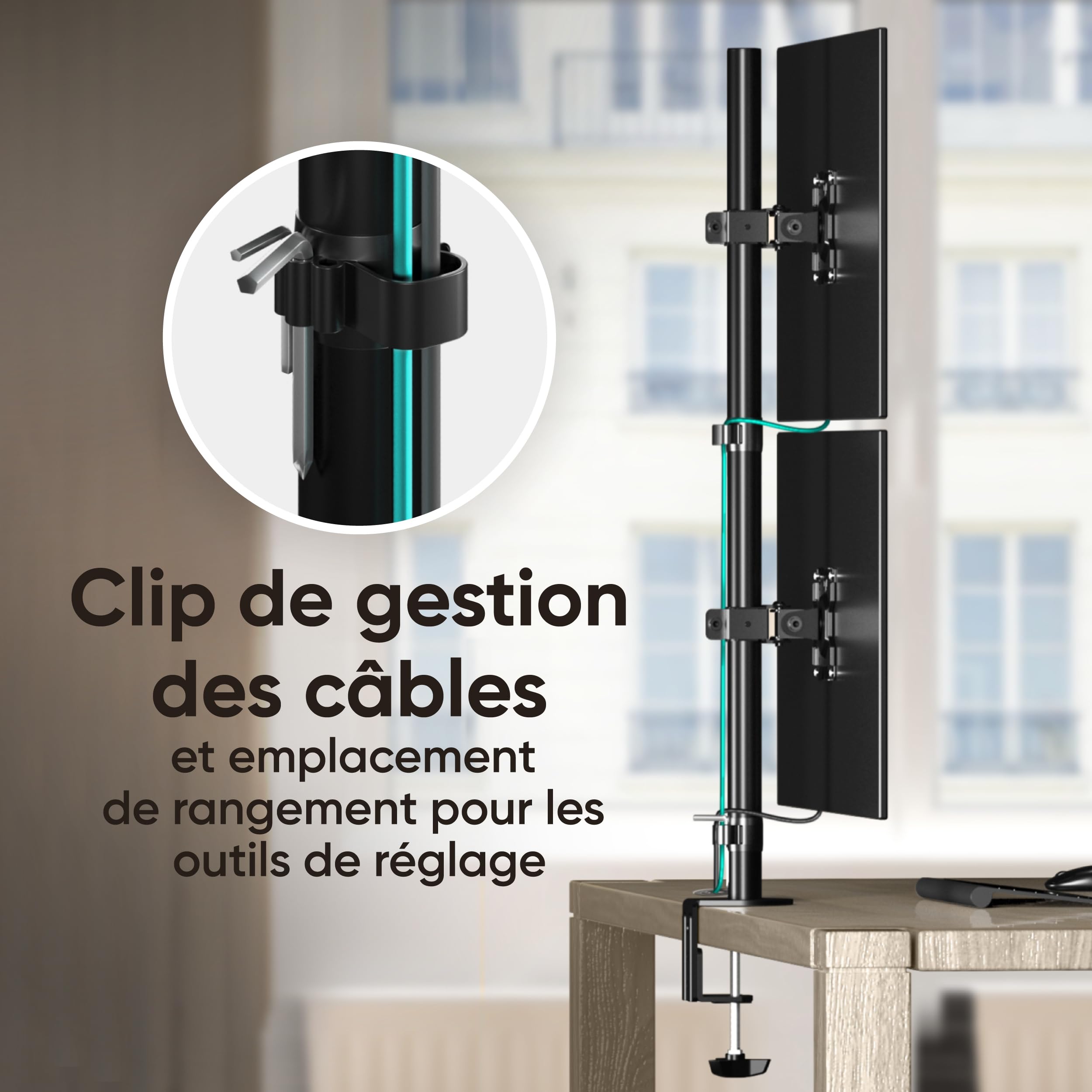 ONKRON Support Ecran PC 2 Ecran pour Deux 13-34 Pouces Écrans 8 kg Chacun, Pied Ecran PC Vertical VESA 75x75 & 100x100, Bras d'Écran Pivotant Rotatif, Support Ecran PC Bureau Inclinable Noir D208E-B