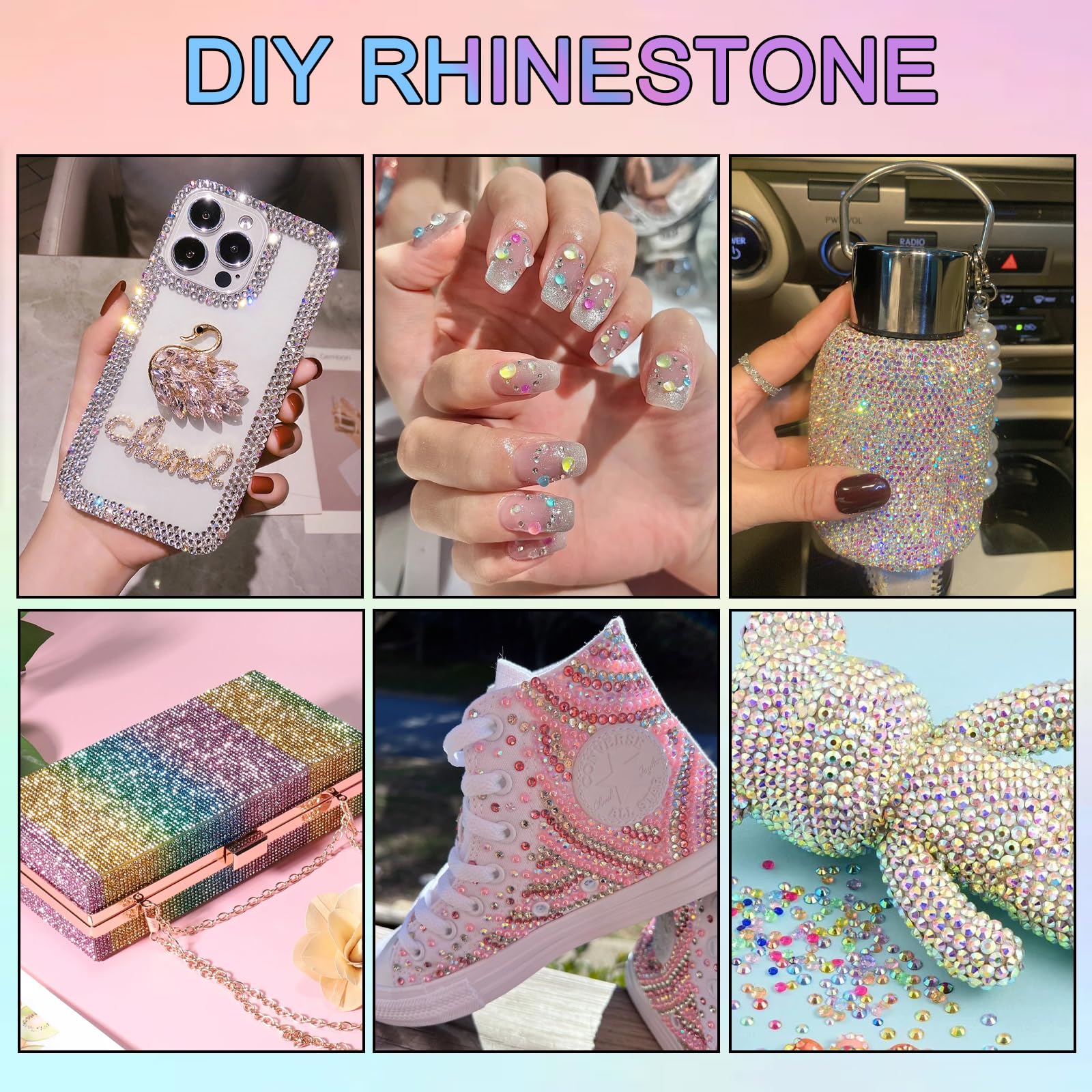 Brillantini Unghie 32000 Pcs 40 Colori Rhinestones 3mm, Cristalli per Bigiotteria e Nail Art, Decorazioni Unghie e Brillantini Viso con Pinzetta e pastello (Senza Colla)