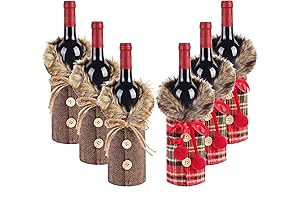 Tanlee 6 Pieces Wine Bottle Covers Sweater Plaid Linen Dress Party Decorations