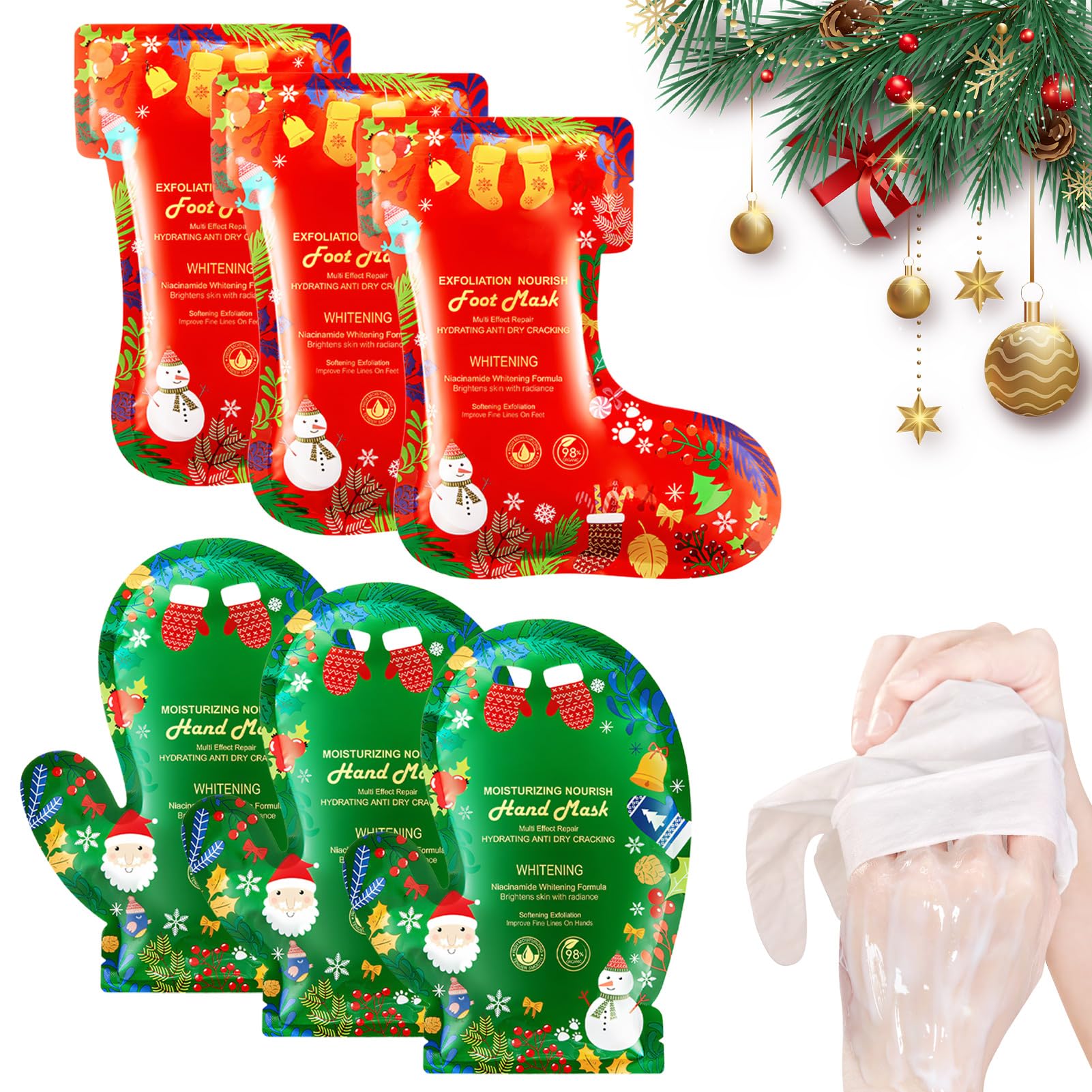 Allony Maschera Piedi Esfoliante, 3 Pezzi Maschera Idratante Piedi+3 Pezzi Maschera Mani Guanti, Esfoliante Piedi, Esfoliazione Profonda, Rendendo la Pelle Più Liscia,Regalo per Famiglia (A)