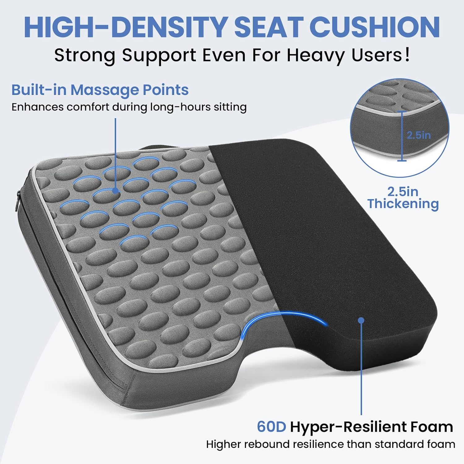 Stadium Seat Cushions 2 Pack - Portable Bleacher Cushions with 2.5-Inch Extra Thick High-Density Foam and Massage Dots, Outdoor Seat Cushions for Sports Events, Travel, Camping, Chairs