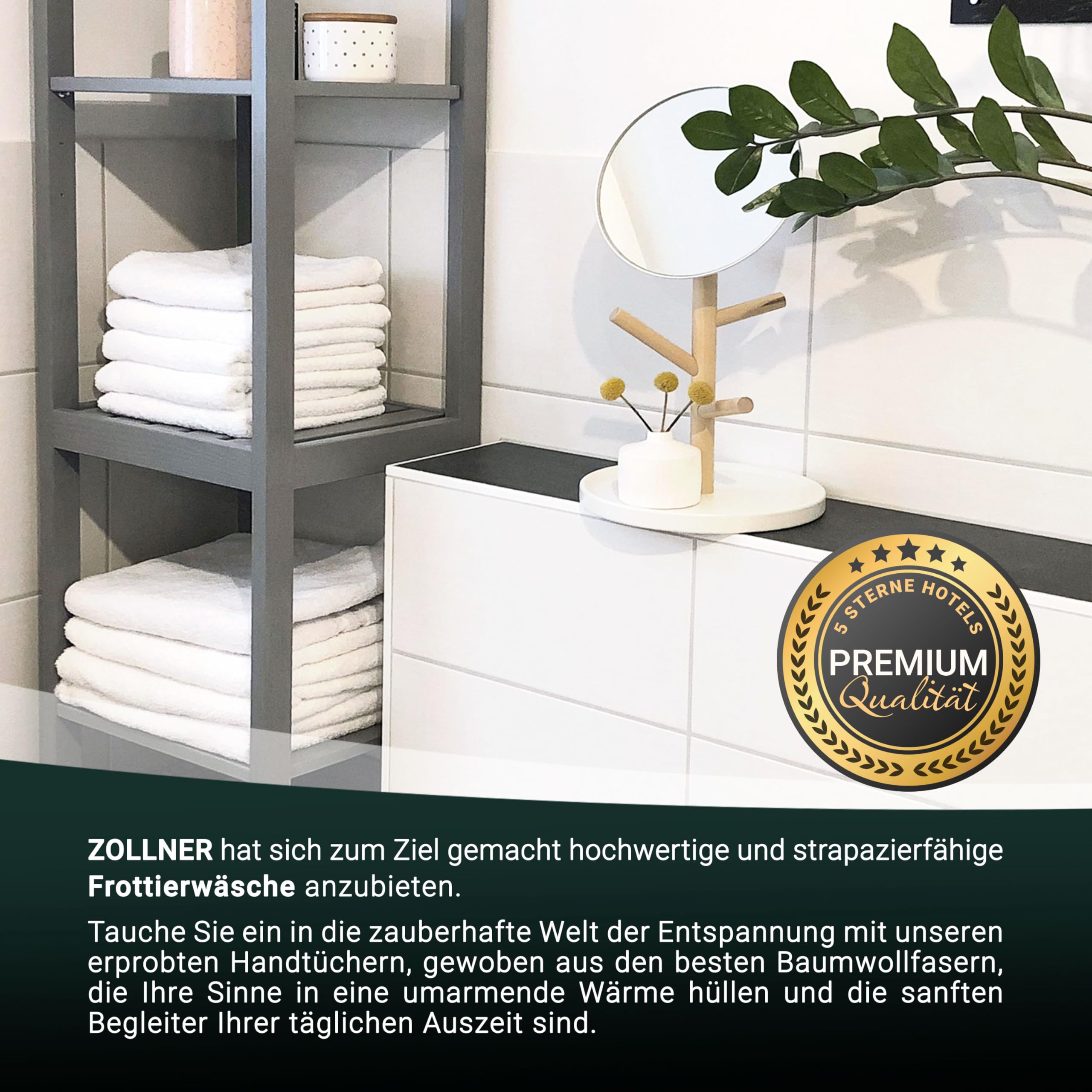 ZOLLNER Handtuch-Set 4er – 50x100 Cm, Waffelmuster, 100% Baumwolle, 440 G/m², Weiß, Hohe Saugkraft
