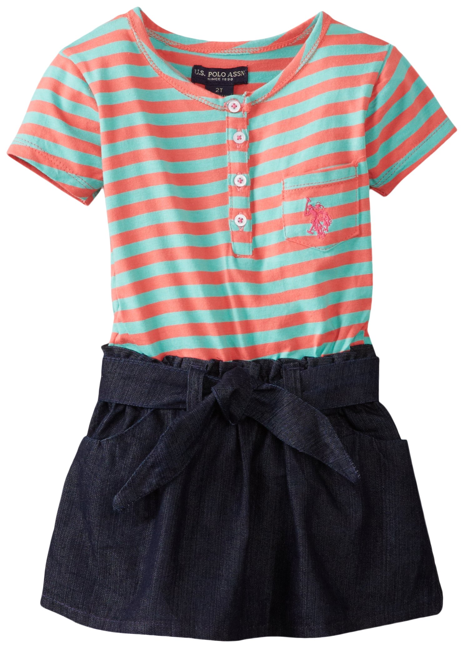U.S. Polo Assn. Little Girls' Jersey-Knit Top and Denim Bottom Dress