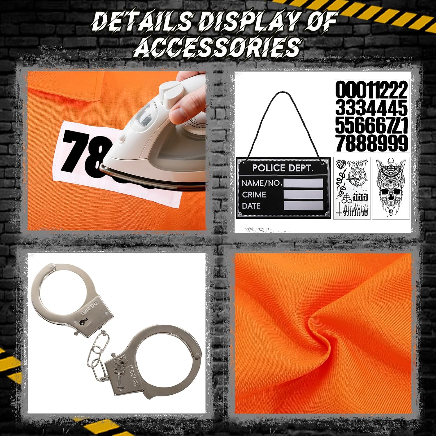 Orange Prisoner Costume Jumpsuit Prison Inmate Jail Criminal Overalls Halloween Outfit for Adult Men Women - Image 4