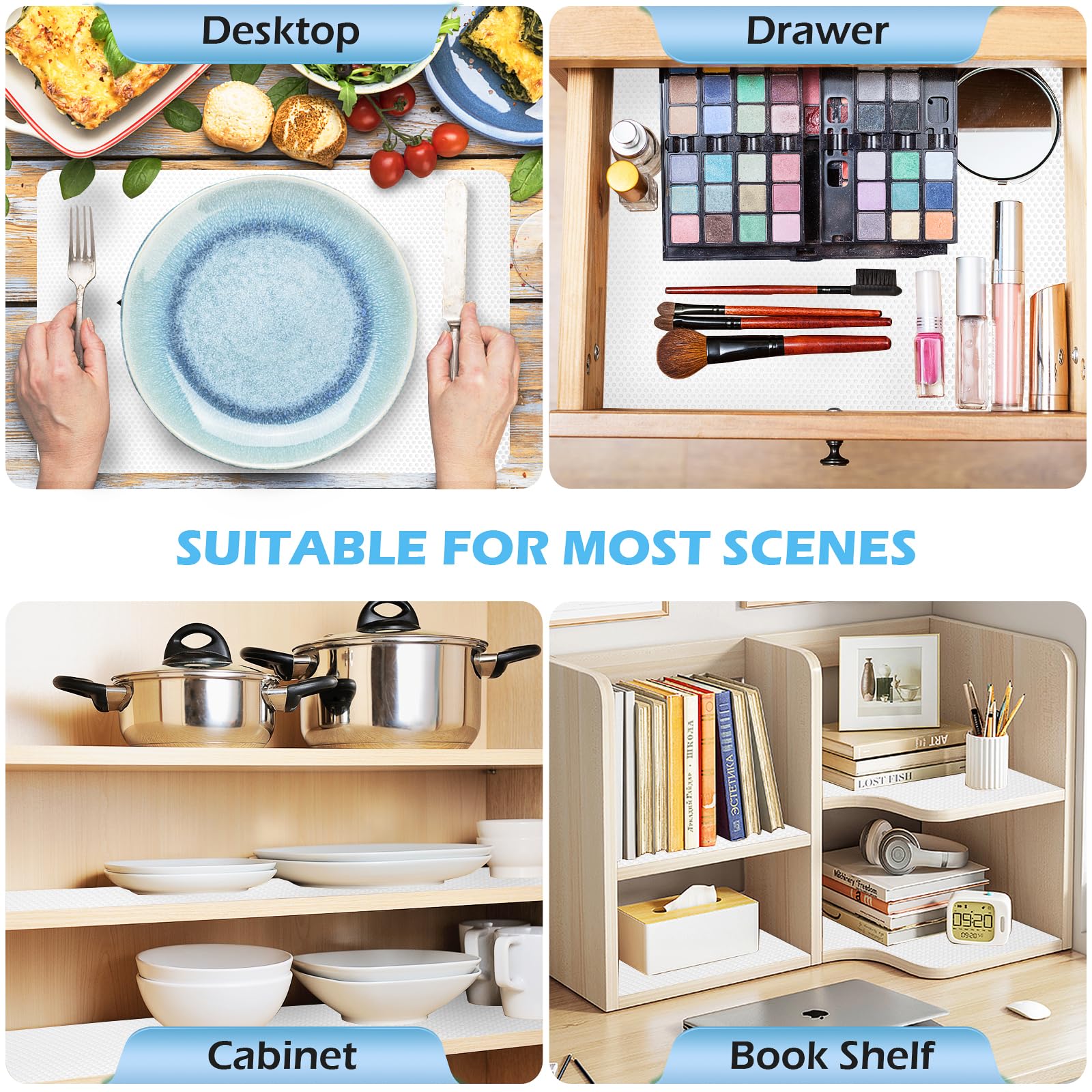 MooiFun Tappetino Antiscivolo, Rivestimento Cassetti, Non-Adesivo Eva Plastica Rotolo Carta per Mensola Frigorifero Tavolo Mobile Cucina Ripiani (Bianco/30cm x 305cm)