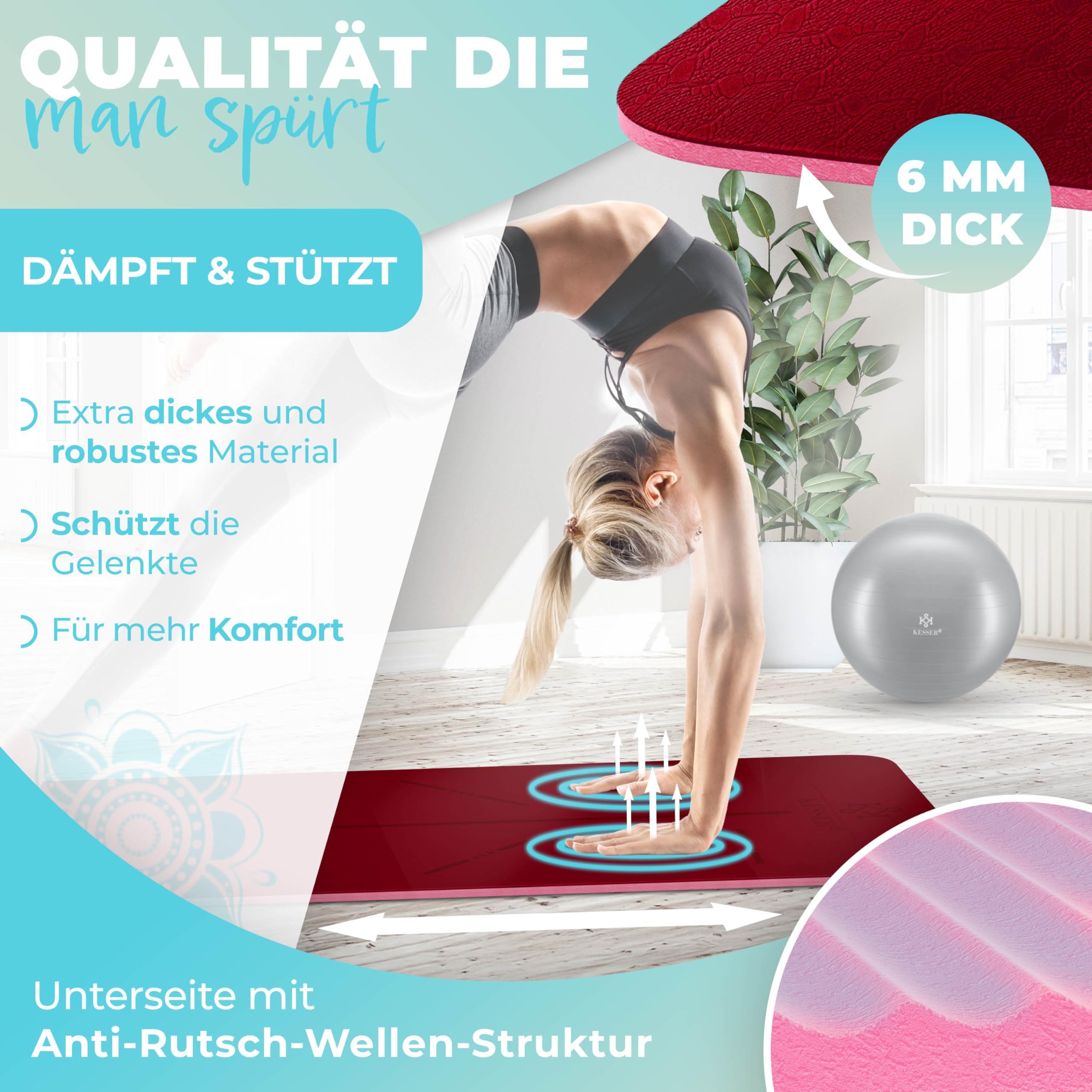 Tapis Yoga Avec Sac KESSER® Tapis De Yoga En Liège Avec Sangle De Transport, Sac Et Bloc De Yoga Tapis De Gymnastique Tapis De Yoga Antidérapant En Caoutchouc Naturel TPE Tapis De