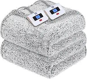 Sealy Electric Blanket Queen Size, Dual Control Soft Sherpa Heated Blanket with 10 Heating Levels & 1 to 12 Hours Auto-Off Settings Over-Heated Protection 84"x90" Machine Washable, Charcoal