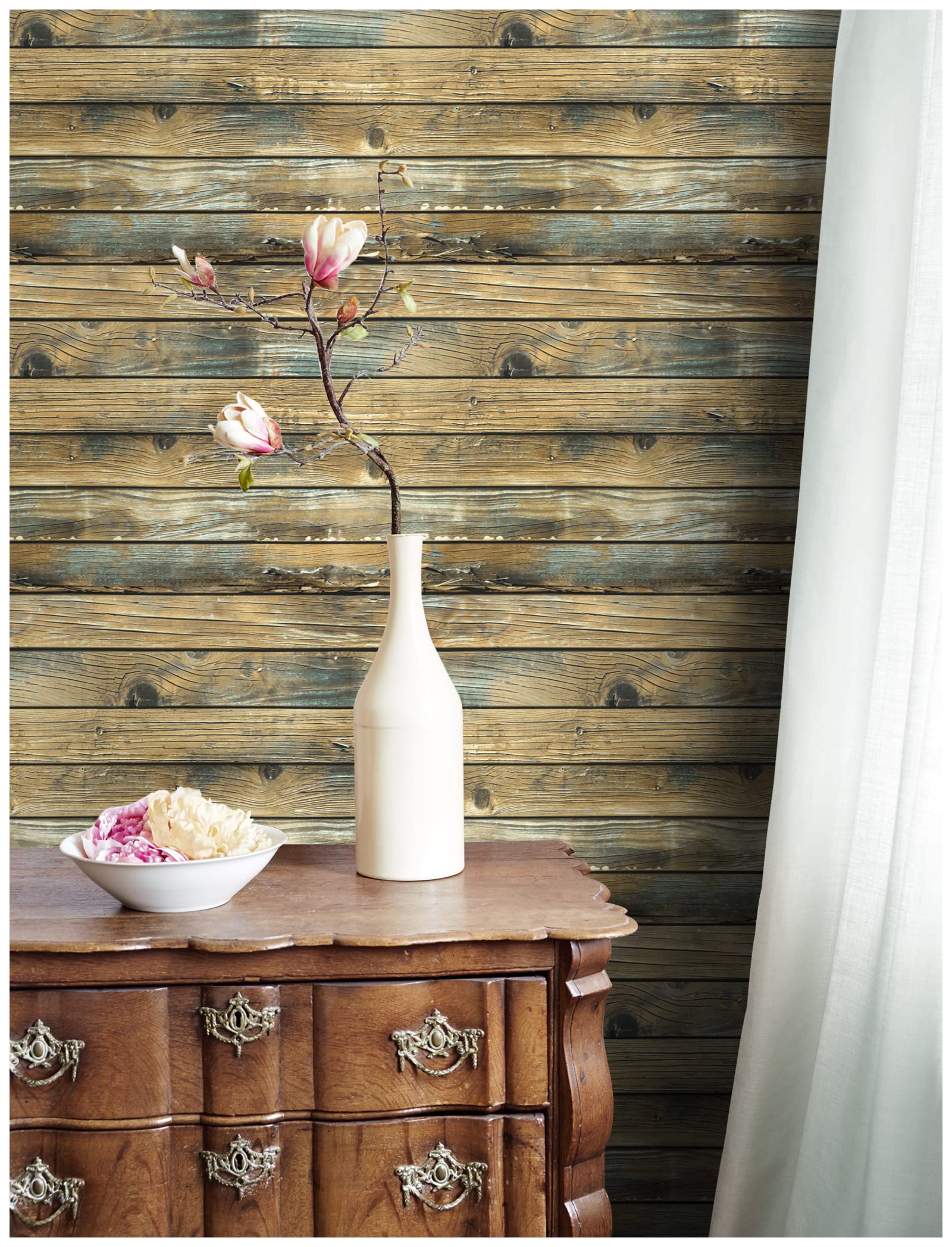 Floralplus Wood Peel and Stick Wallpaper Wood Plank Contact Paper Brown Shiplap Self Adhesive