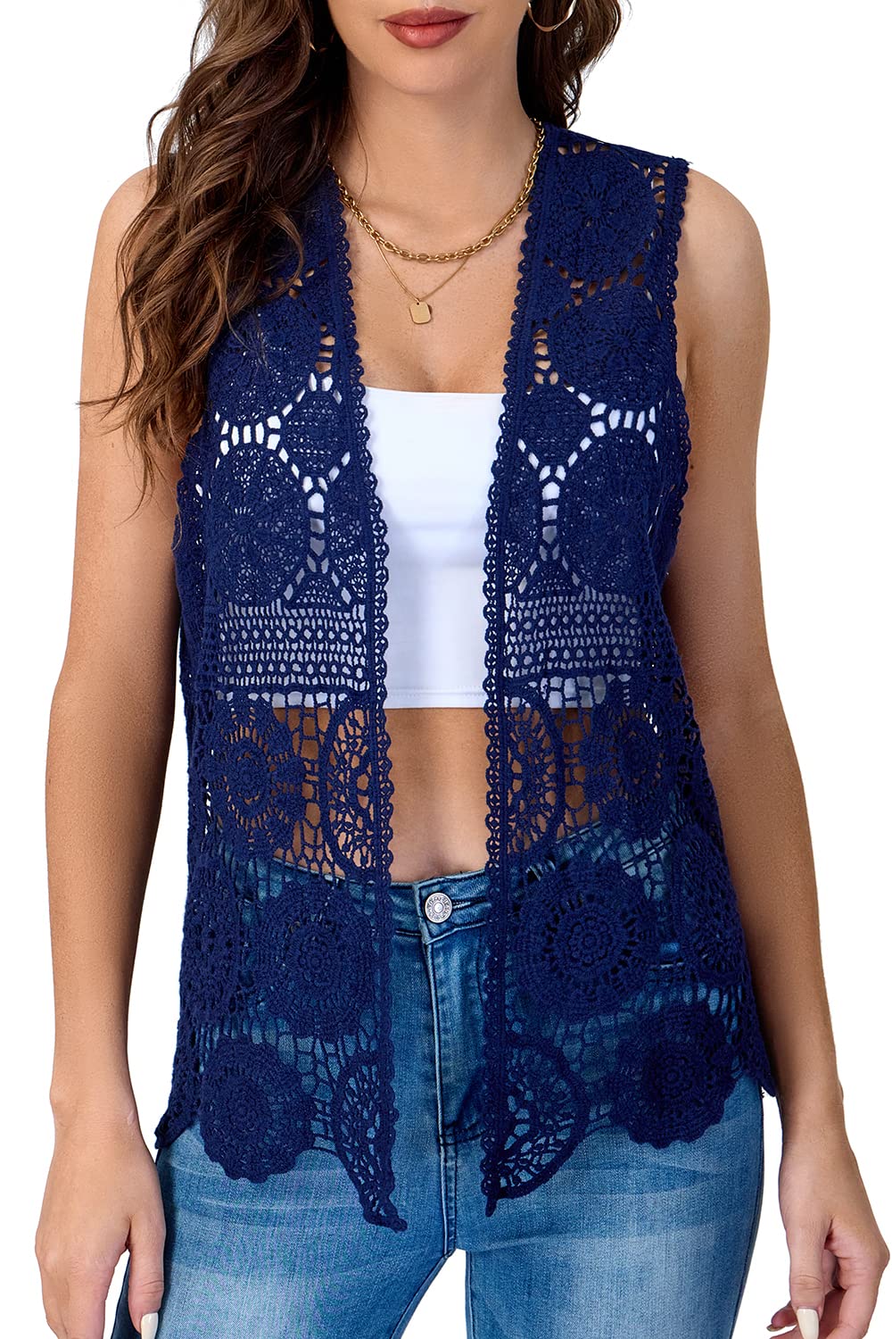 Cómo Combinar Chaleco Chaleco Largo Encaje Mujer Outfit Con