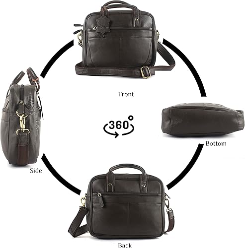 Miniatura 4 de Bolso bandolera de cuero genuino hecho a mano para hombres (color marrón) Bolsa de viaje de cuero para computadora portátil para oficina, bolsa de