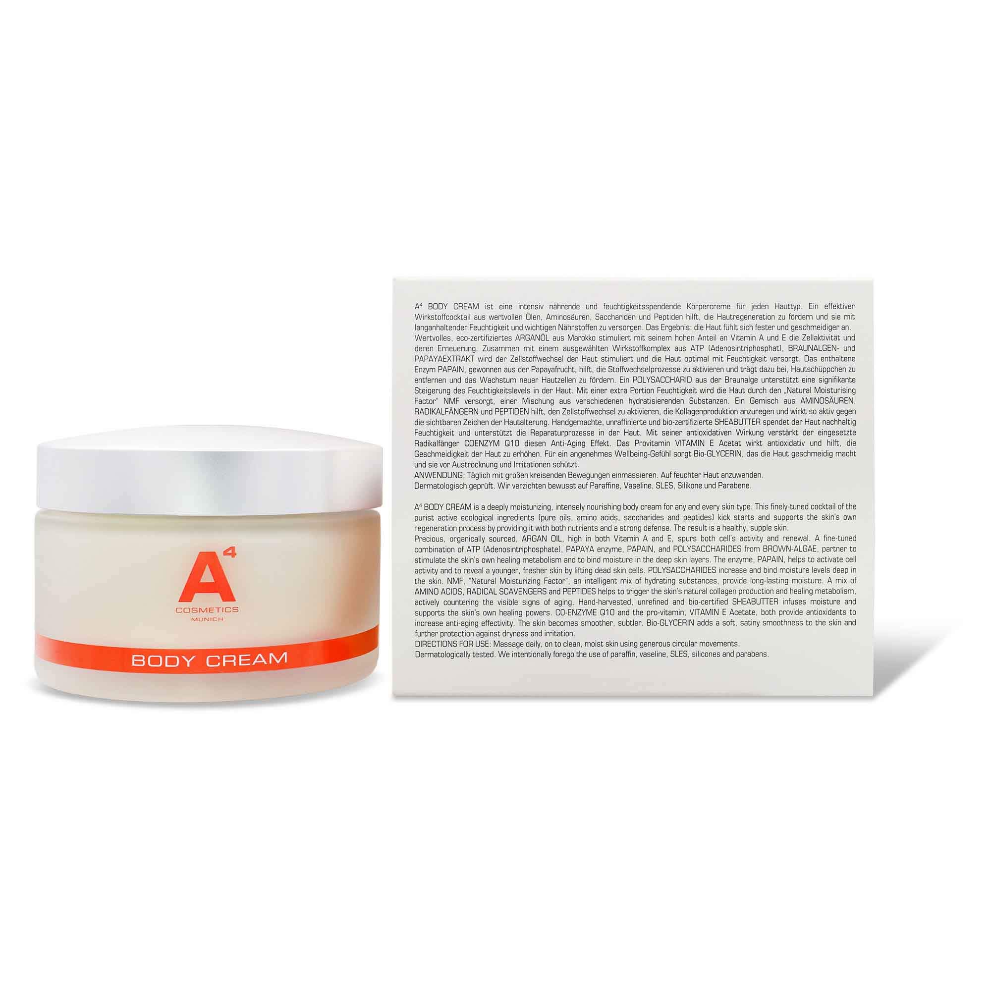 A4 - BODY CREAM | Feuchtigkeitsspendende Anti-Aging Körpercreme (200ml) | bio-zertifiziertes Arganöl