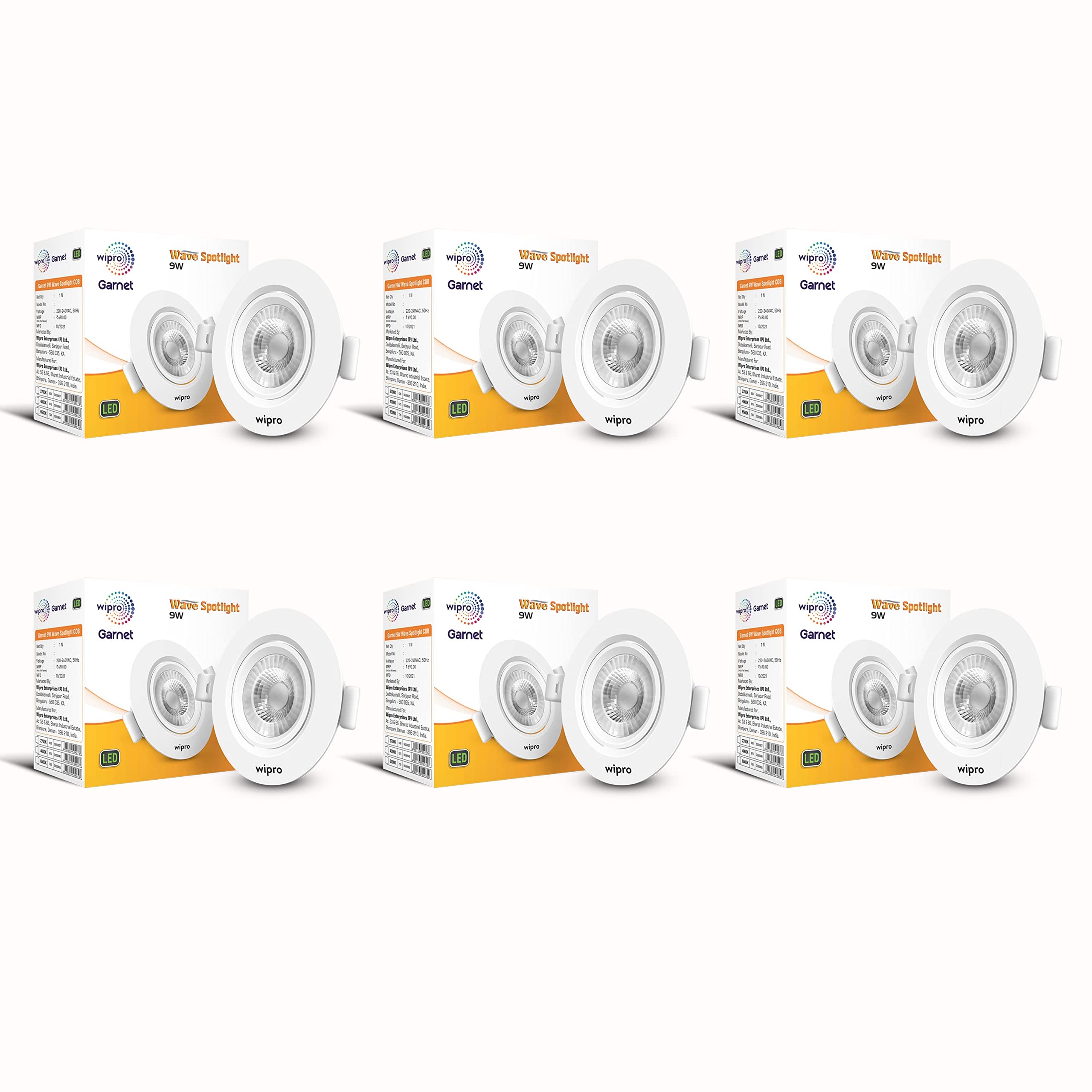 Wipro Garnet 9W Round LED Wave Spotlight |COB Spotlight for Ceiling|Warm White Light (2700K) | Adjustable Design | Recessed Tiltable Downlighter for False Ceiling | Cutout - 100 mm | Pack of 6-image-29