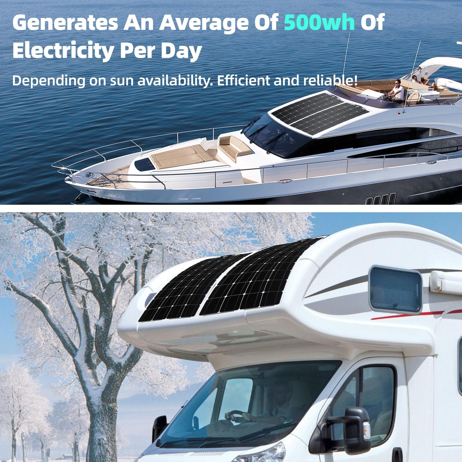 POWLAND Pannello solare flessibile da 100W, pannelli solari flessibili da 18V Pannello fotovoltaico mono flessibile per 12V Batterie, imbarcazioni, camper, cabine, furgoni, auto