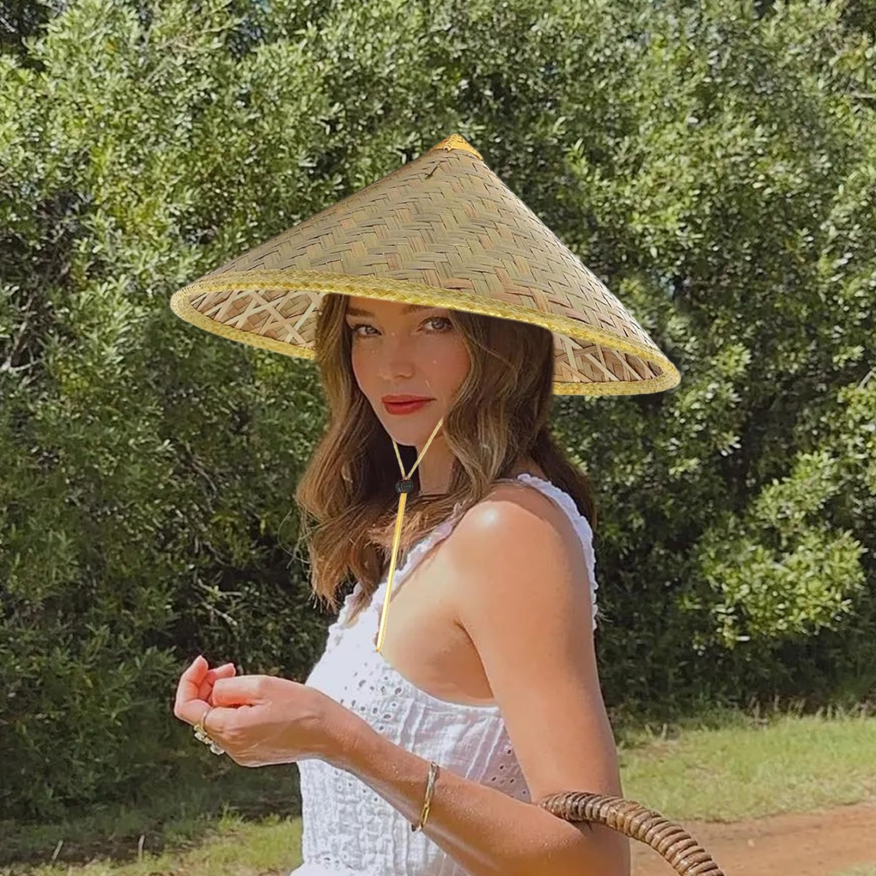 Sombrero de arroz - 2 uds. Sombrero de bambú cónico Chino de 14 Pulgadas, Gorro de Lluvia de Paja de arroz Tejido para Granjero