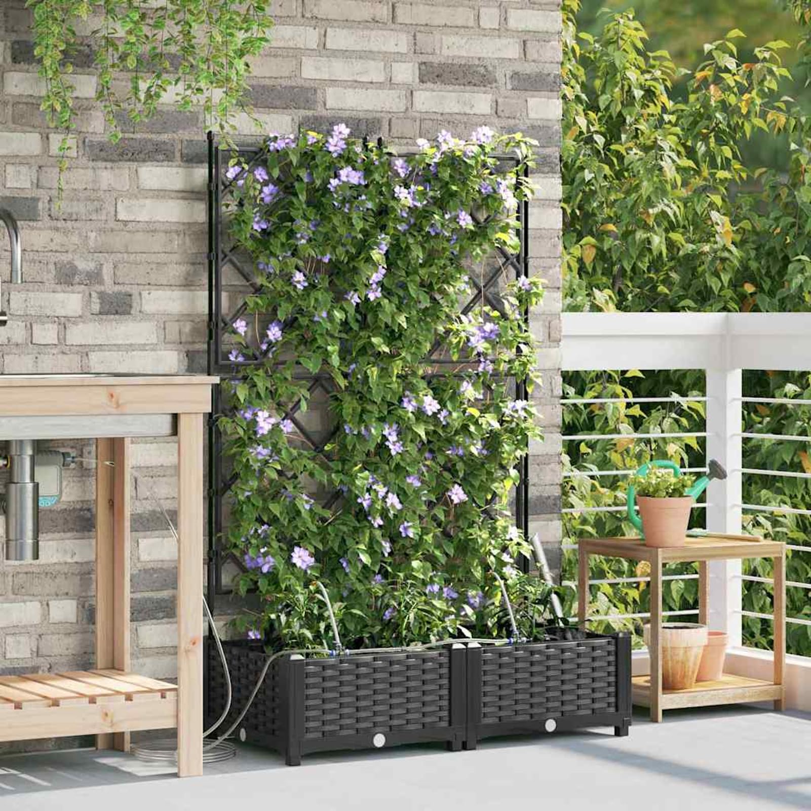 Geecher Vaso da Giardino 2 Pezzi, con Sistema di irrigazione Integrato, 80x40x126 cm, in Acciaio Nero, per Esterno, Ideale per Principianti e Appassionati di Giardinaggio