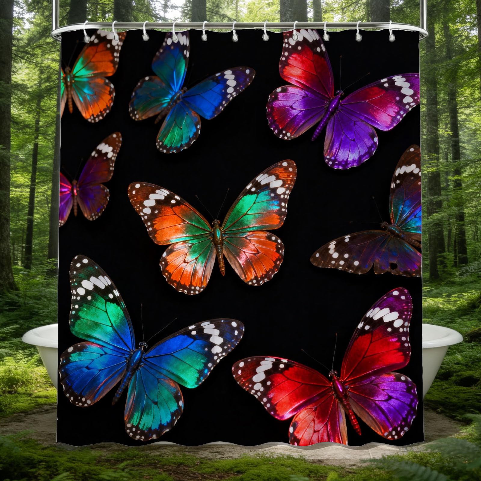 Hongduo 3D Butterflies Shower Curtain for Stalls Bathtubs Dreamy Bathroom Decor Shower Curtain Set Polyester Fabric Waterproof 180x180cm/71X71 Inch with Hooks