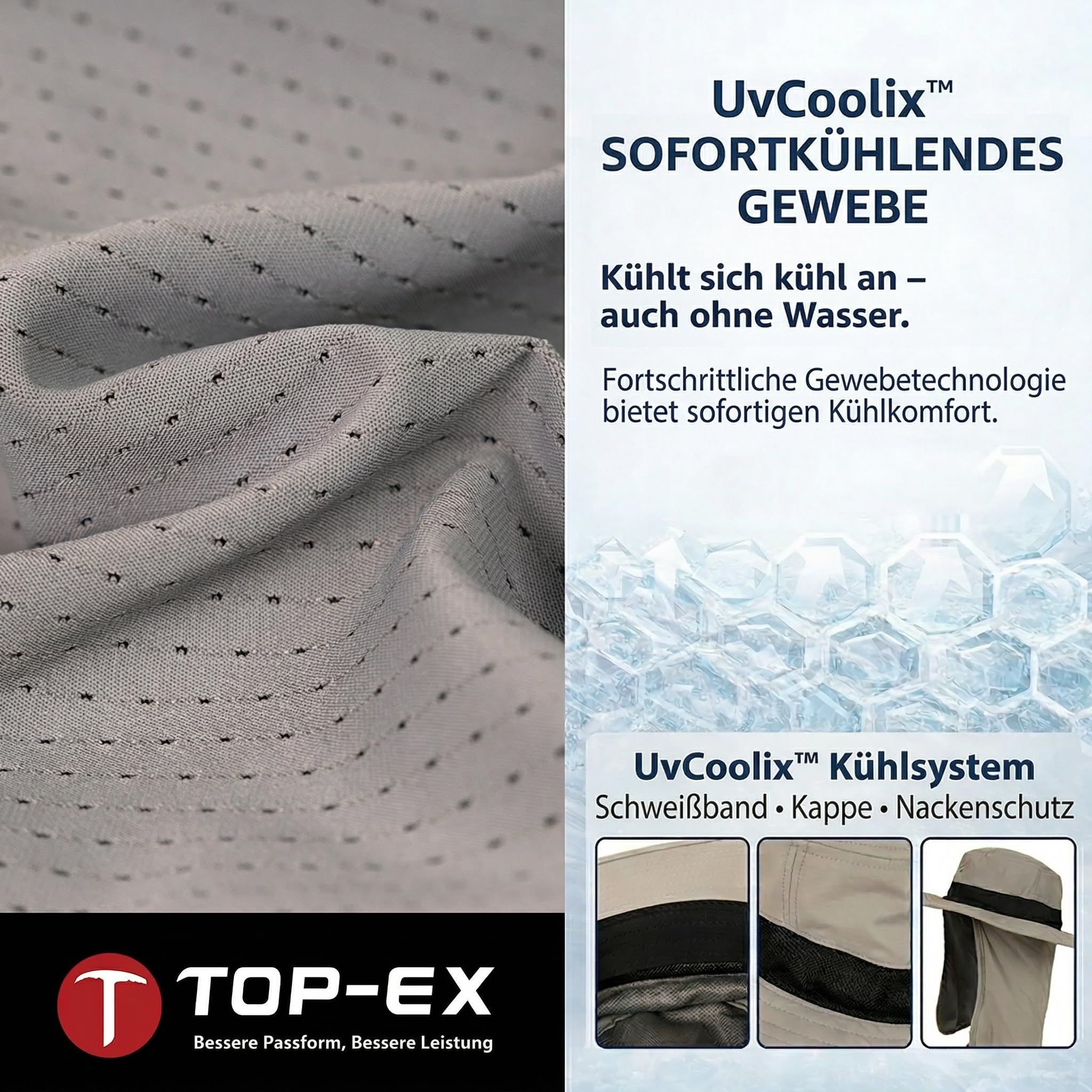 TOP-EX UVCoolix Sombrero de sol refrescante con protección para el cuello UPF 50+ de ala ancha, sombrero de pesca para hombre y mujer, al aire libre, senderismo, pesca, viajes