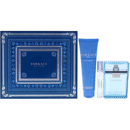 Versace Man Eau Fraiche by Versace for Men - 3 Pc Gift Set 3.4oz EDT Spray, 10ml EDT Spray, 5oz Bath and Shower Gel