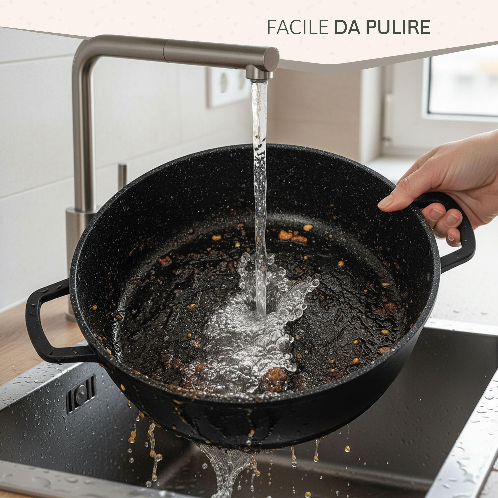 Briebe Casseruola con rivestimento antiaderente in titanio nero per cottura a induzione, in alluminio pressofuso, rivestimento senza PFOA, coperchio in vetro, manici in silicone, vetroceramica, per