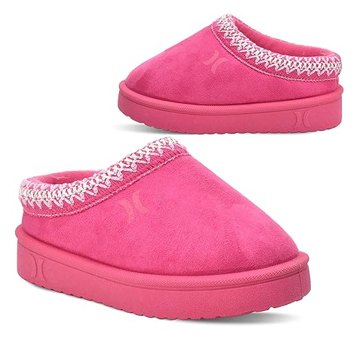 Hurley Kids Modi Slippers - Indoor and Outdoor Slip-On Shoes for Boys and Girls, Durable Clogs With Faux Fur Fleece Lining - Warm Winter House Slippers