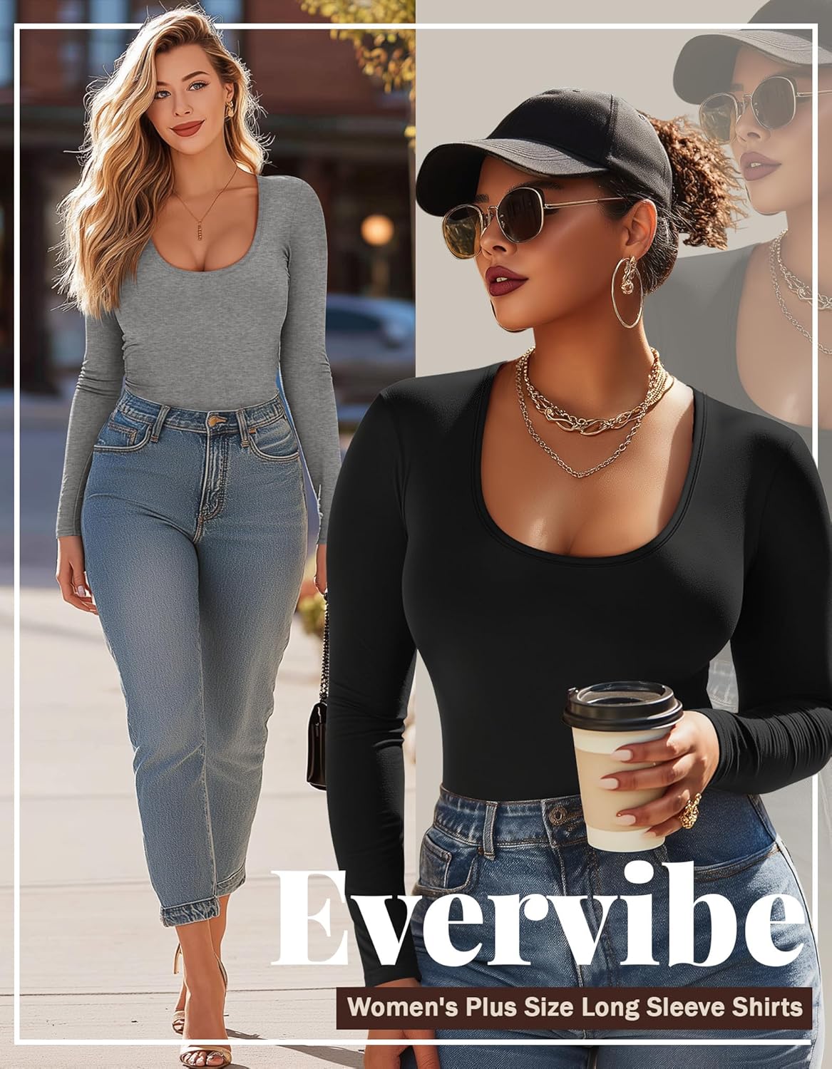 4 Pack Women's Plus Size Long Sleeve T-Shirts Scoop Neck Basic Tees Tops Casual Slim Fit Base Layer Undershirts - Image 4