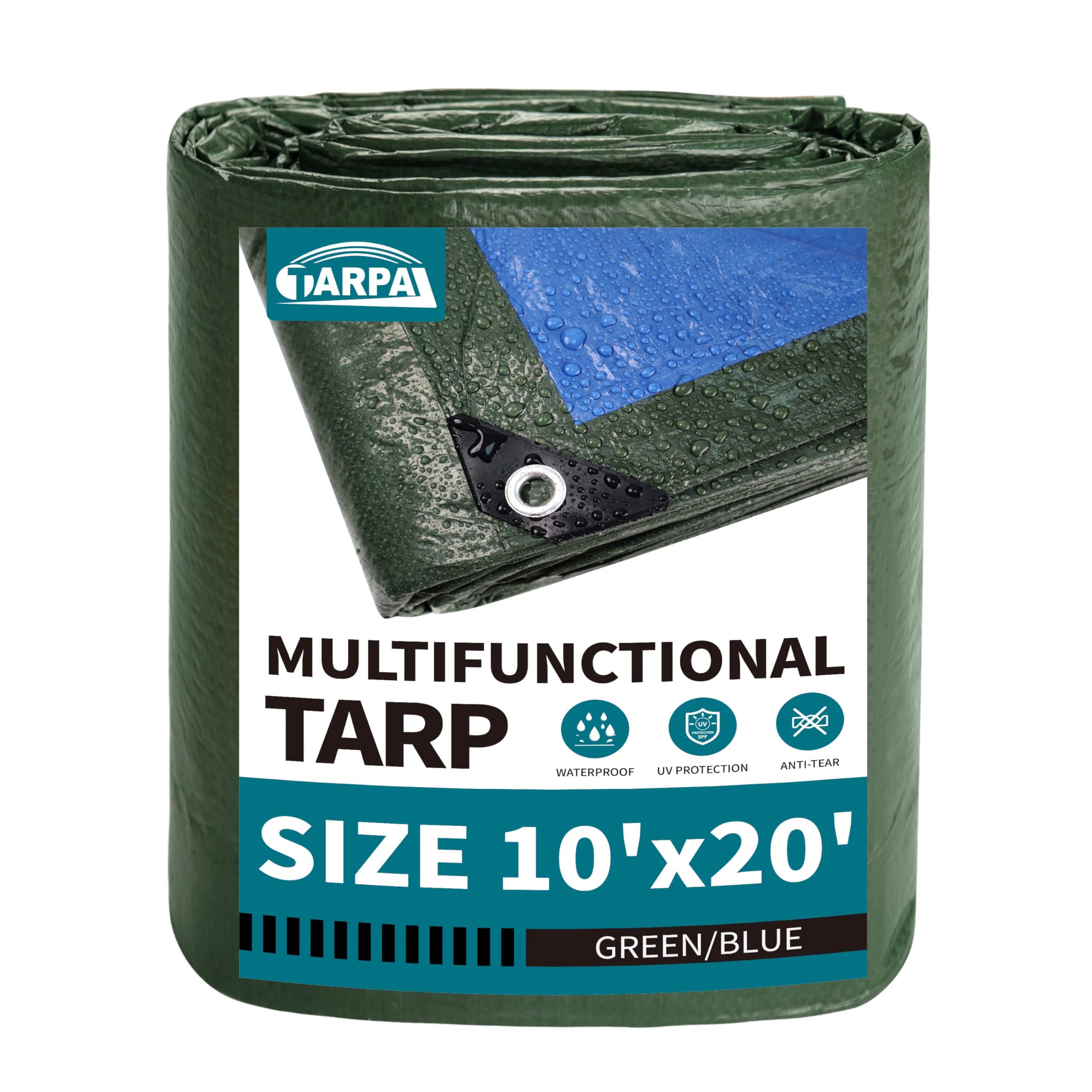TARPAL 10x20 Feet Green Tarp Waterproof Multipurpose Protective Cover All Purpose Outdoor Poly Tarps Cover for Shed, Camping, Farm,Firewood, Boat,Outdoor Furniture, Roof Waterproofing — image 1