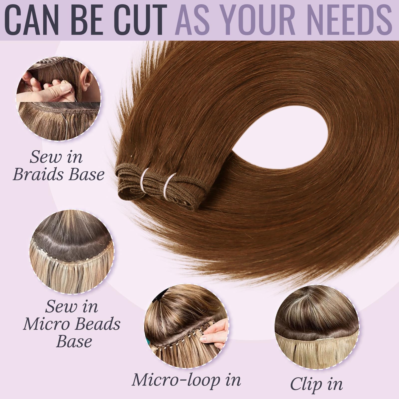 Fshine Extension Capelli Veri Marrone Rosso Tessitura Meches Umani 50cm 100g Cucite #330