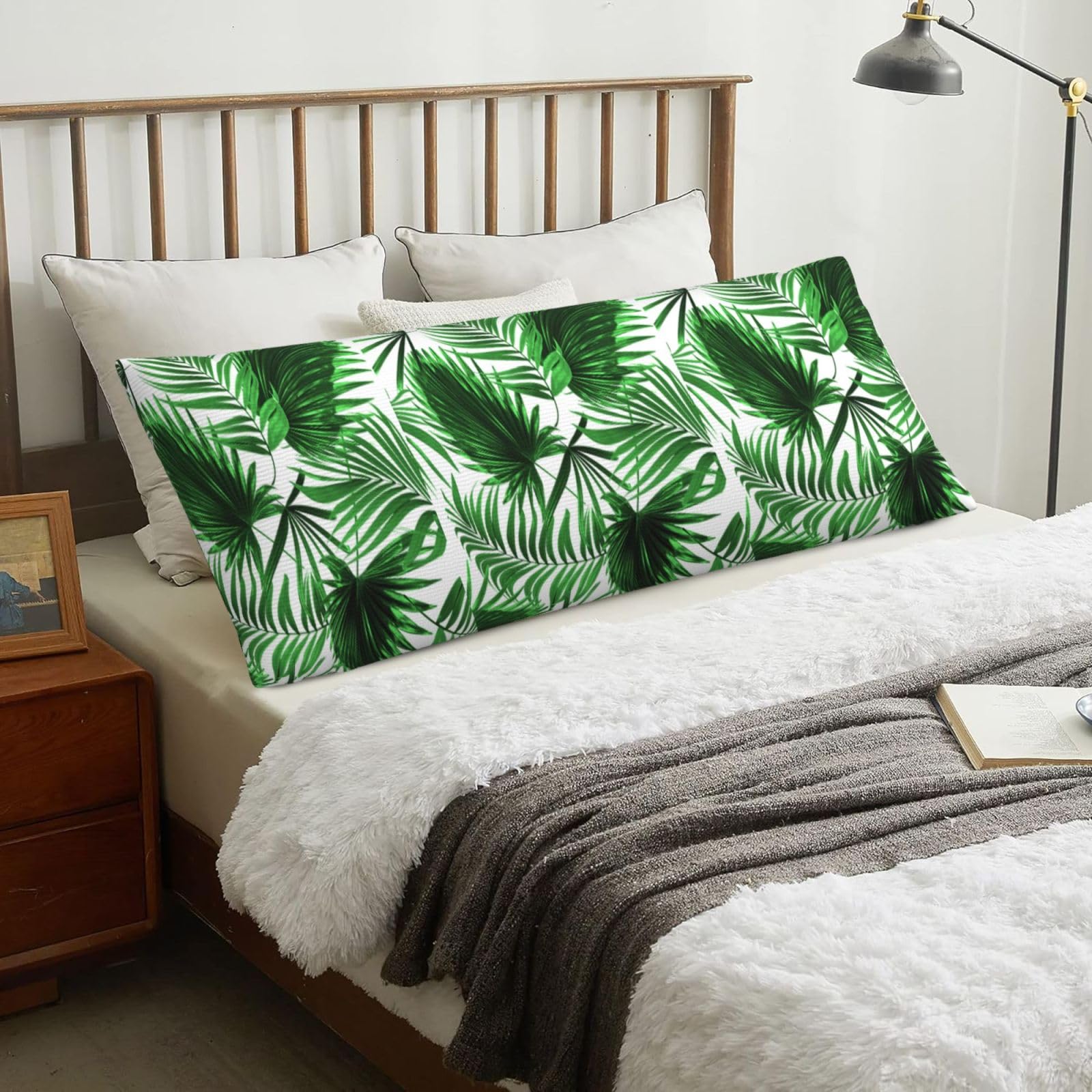 Palm Leaf Print, Body Pillow Cover with Zipper,Long Body Pillowcase 20 x 60 in