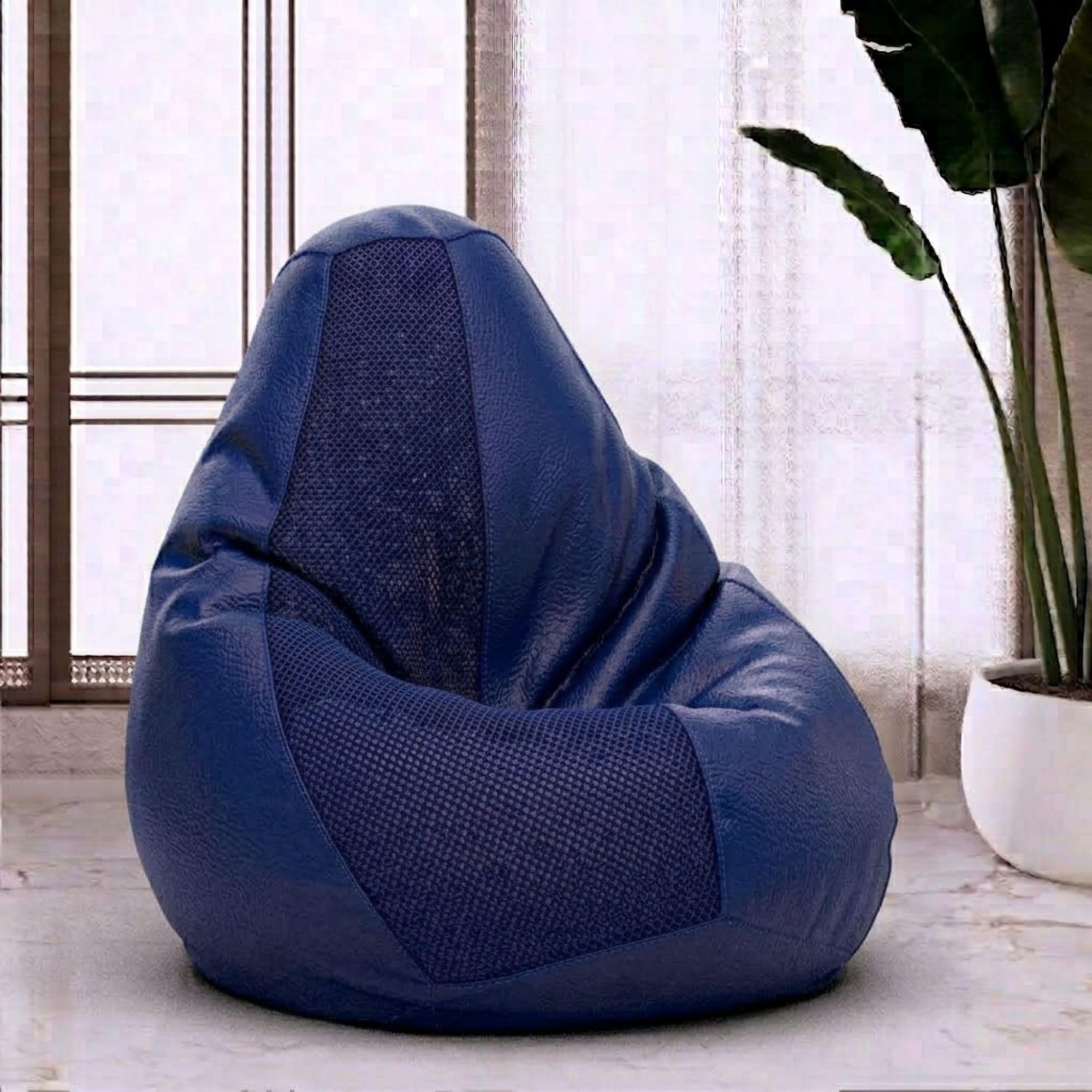 Bean Bag Chair Cover | Size: 3XL | Color: Net-Blue | Without Beans | Premium Leatherette Cover (CMF 1027)-image-27