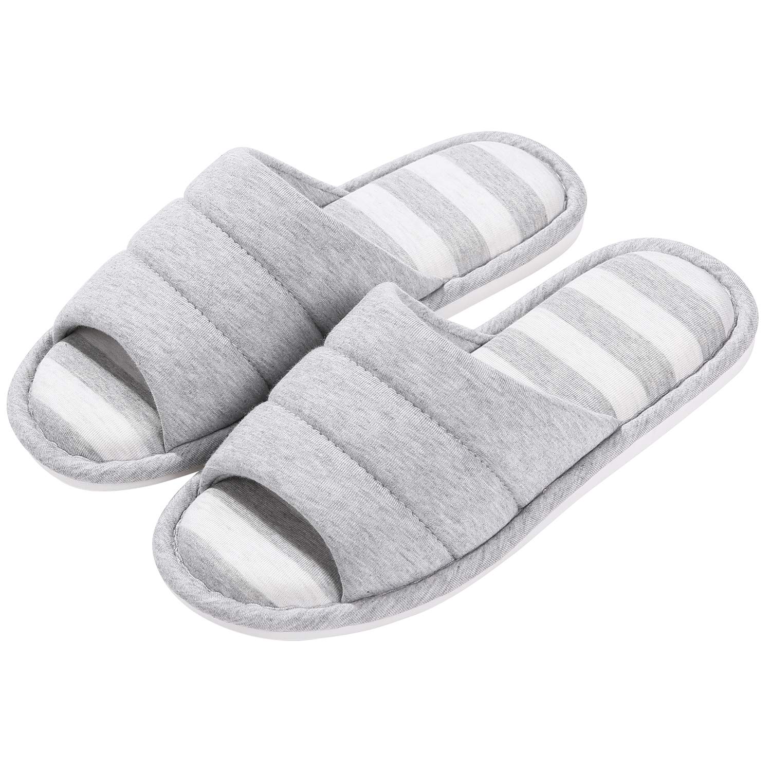 Womens Open Toe House Slippers Soft Cotton Indoor Slippers Slip-on Memory  Foam Bedroom Slippers Home Shoes, Update Grey, 5-6 Women/4-5 Men