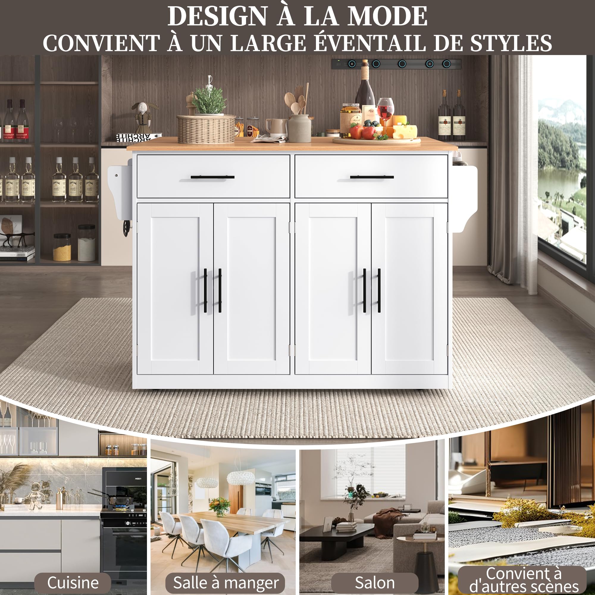 Isola da cucina autoportante con rotelle, 120 x 46 (70) x 91 cm, armadio bianco, piano pieghevole e gambe rimovibili, perfetto per cucina e sala da pranzo per riporre e preparare